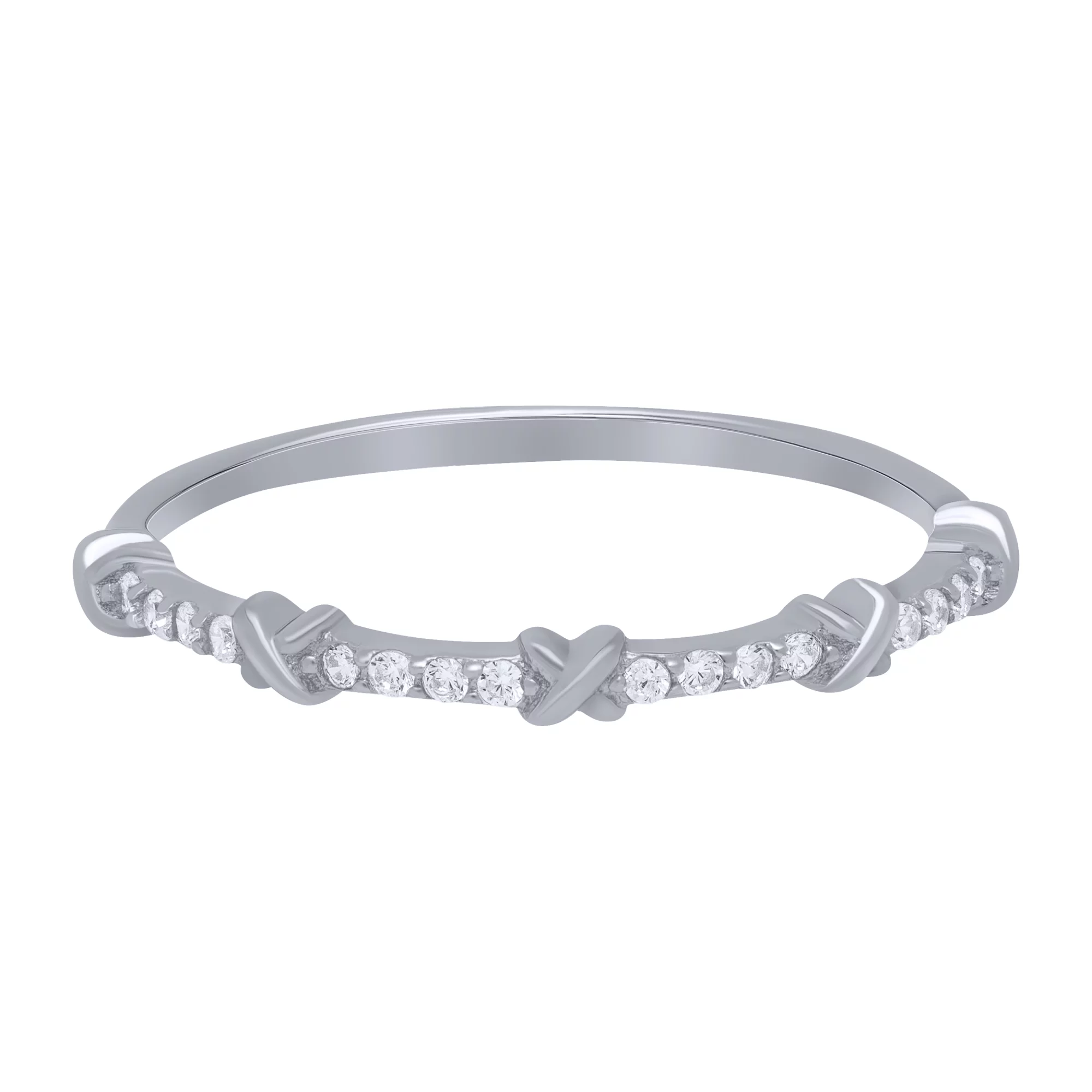 Тонкое серебряное кольцо с фианитами - 1701667 – изображение 2