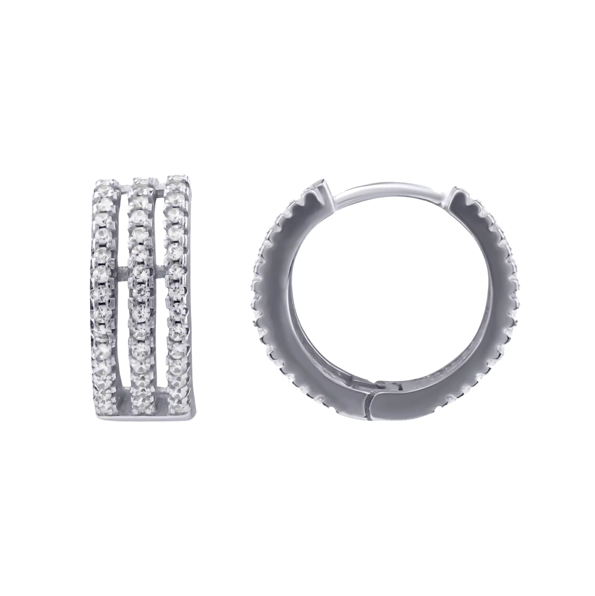 Сережки-кольца серебряные с фианитами двухсторонние - 375472 – изображение 1