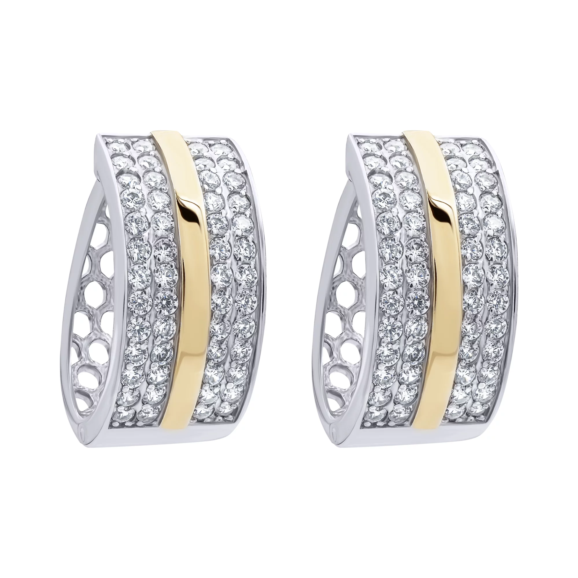 Серебряные серьги-кольцо с позолотой и фианитом - 409915 – изображение 1