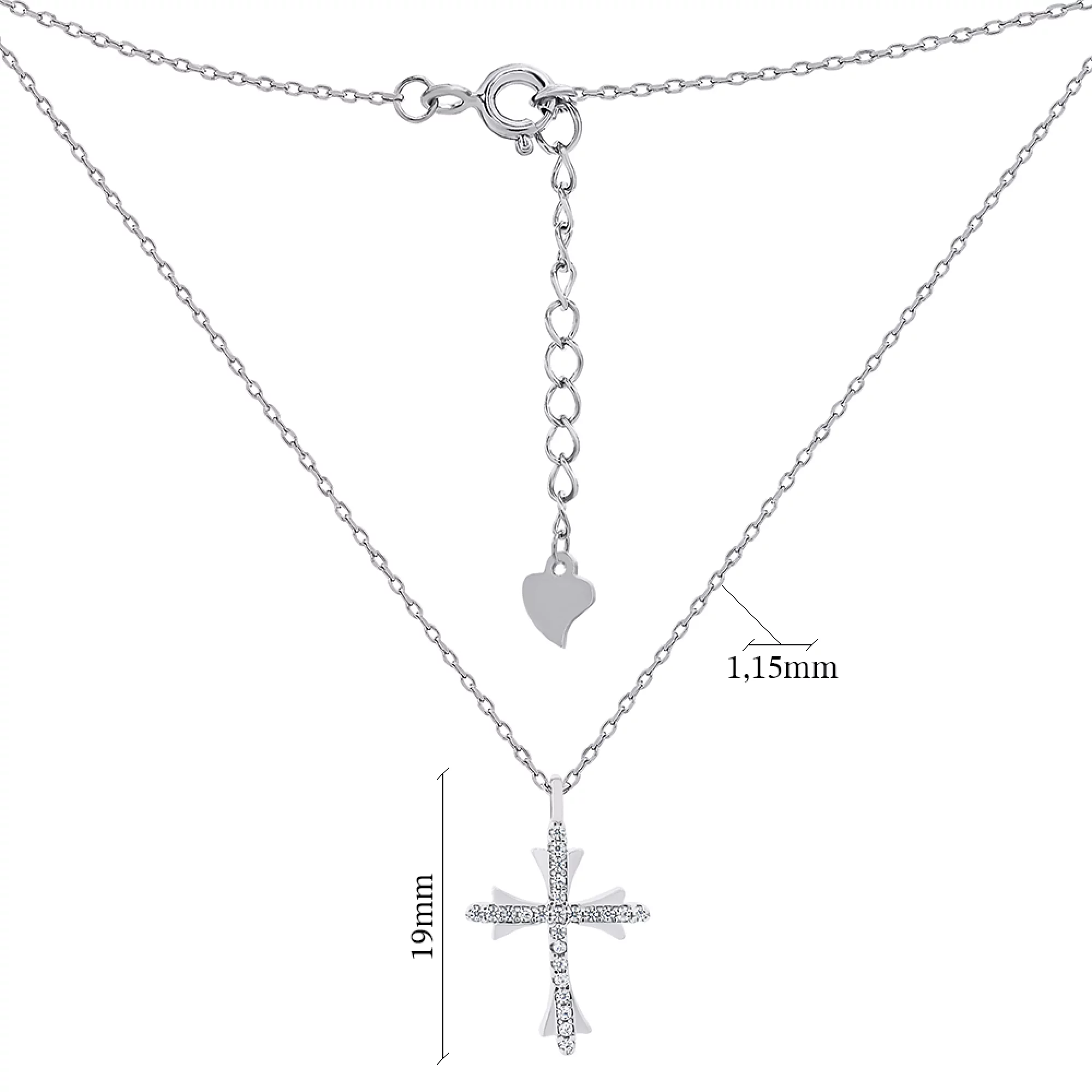 Ланцюжок із хрестиком зі срібла і фіанітами якірне плетіння - 1503892 – зображення 3