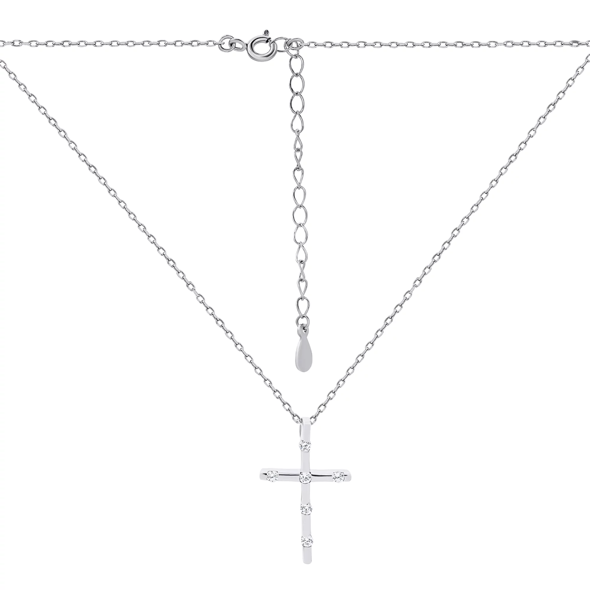 Ланцюжок із хрестиком зі срібла з фіанітами плетіння якірне - 1503830 – зображення 2
