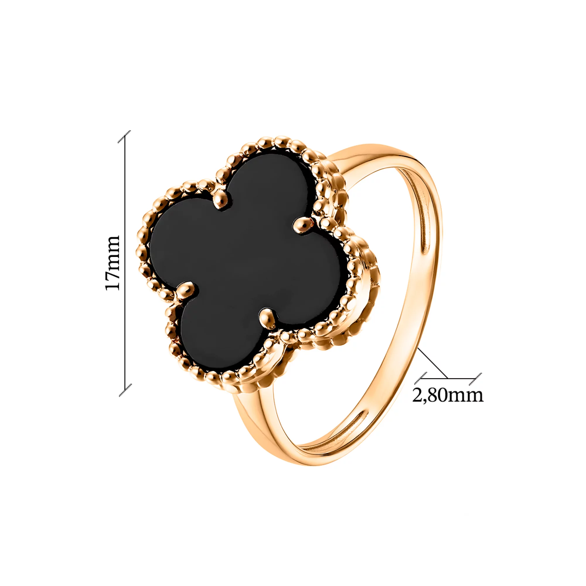 Кольцо из красного золота "Клевер" с агатом - 1541266 – изображение 2