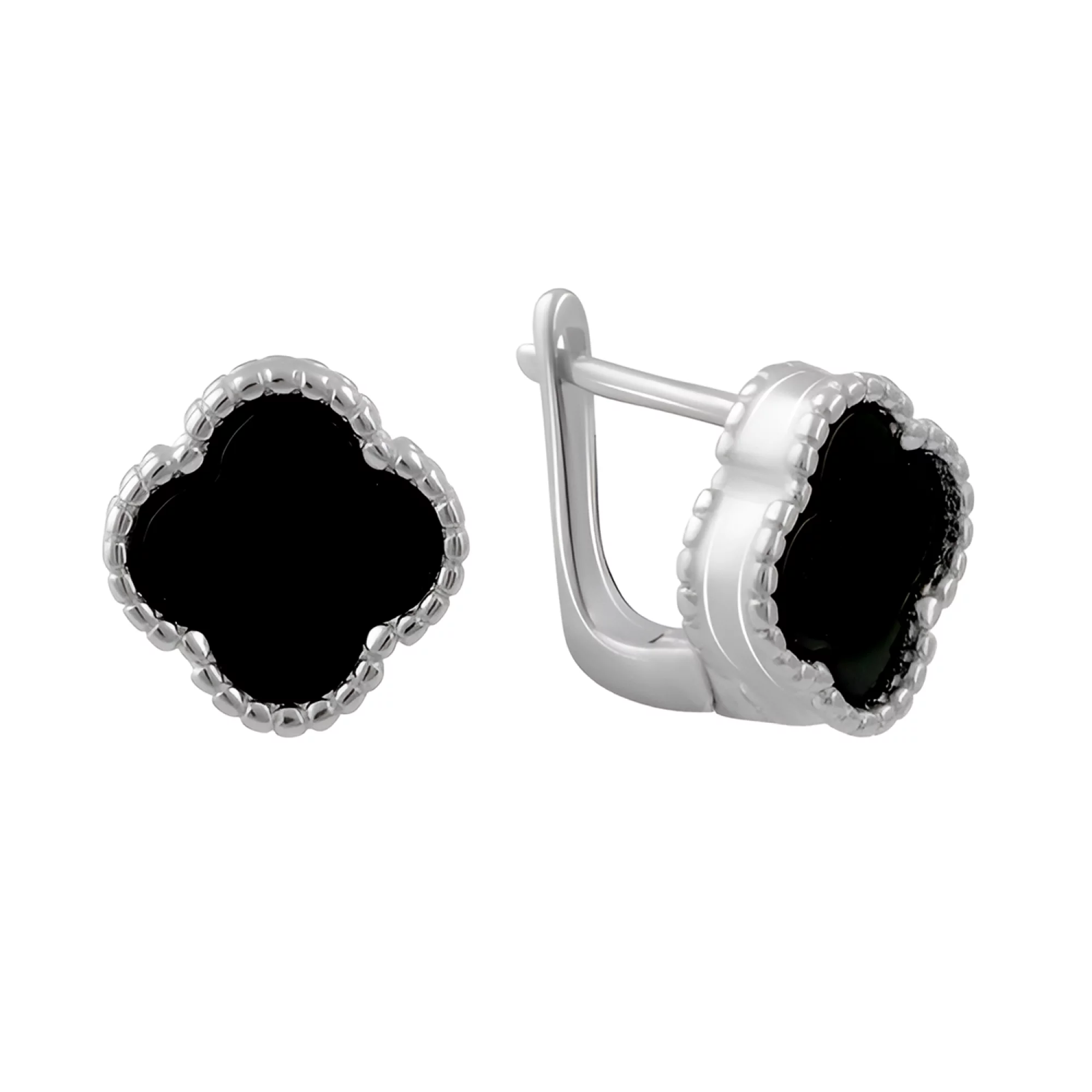 Срібні сережки "Конюшина" з оніксом - 1543306 – зображення 1