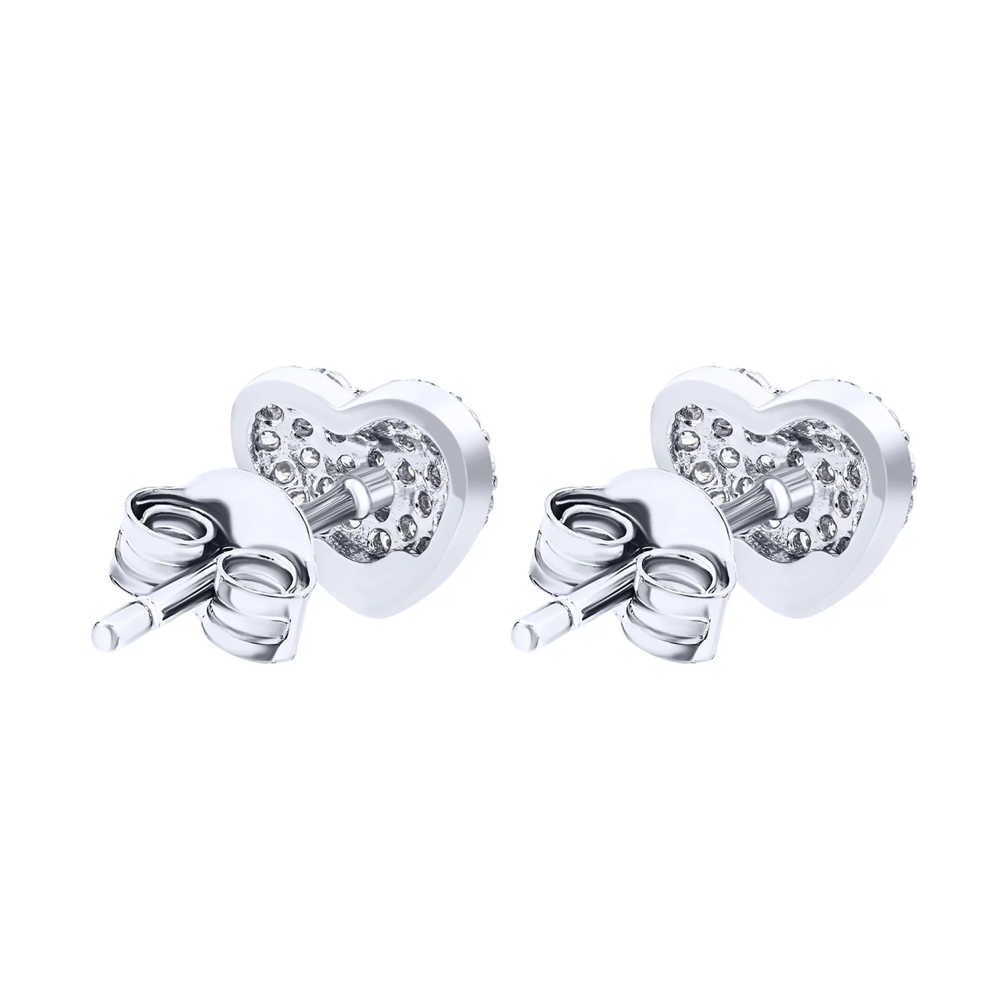 Сережки-гвоздики срібні з фіанітами у формі серця - 1572528 – зображення 2