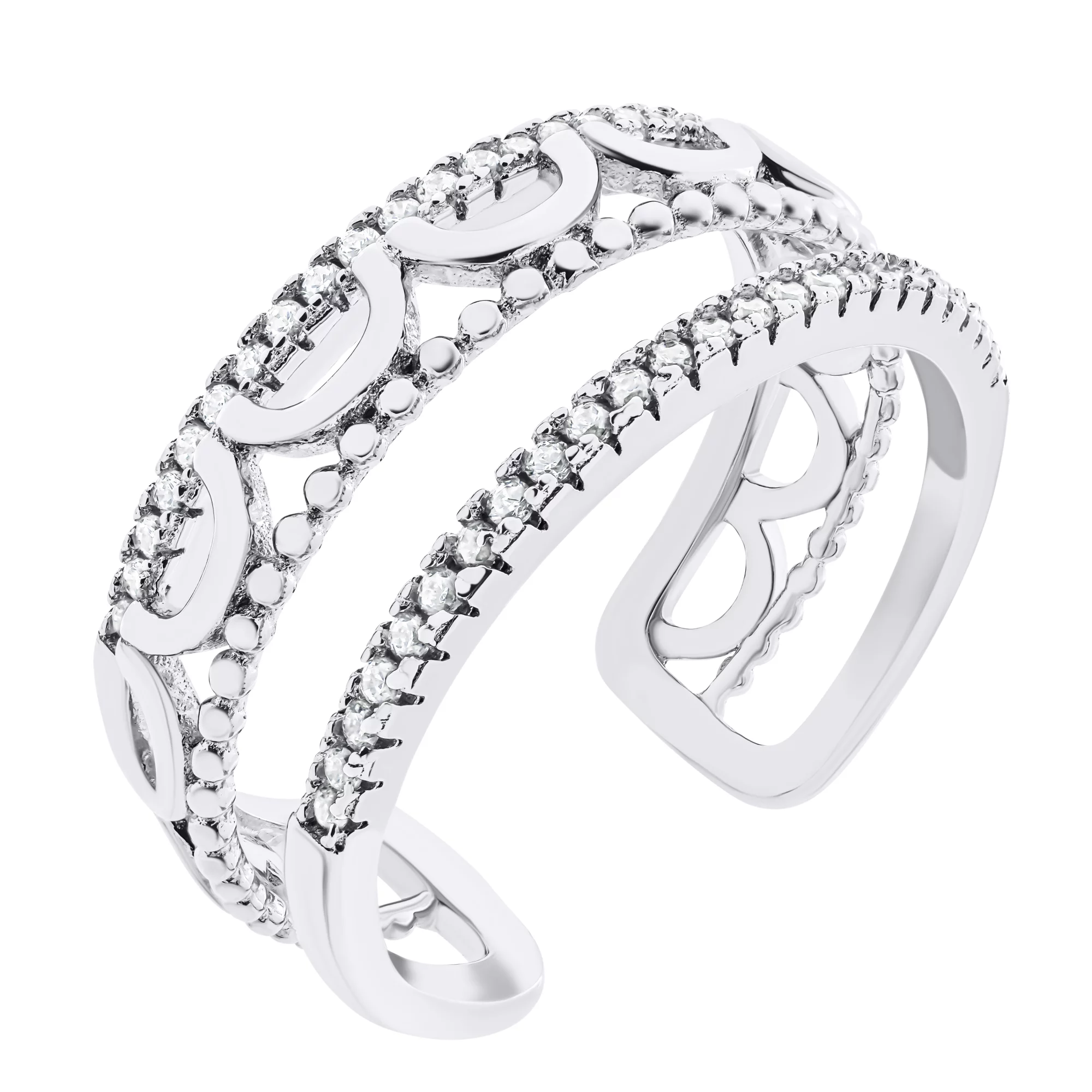Двойное серебряное кольцо с фианитами - 1528917 – изображение 1