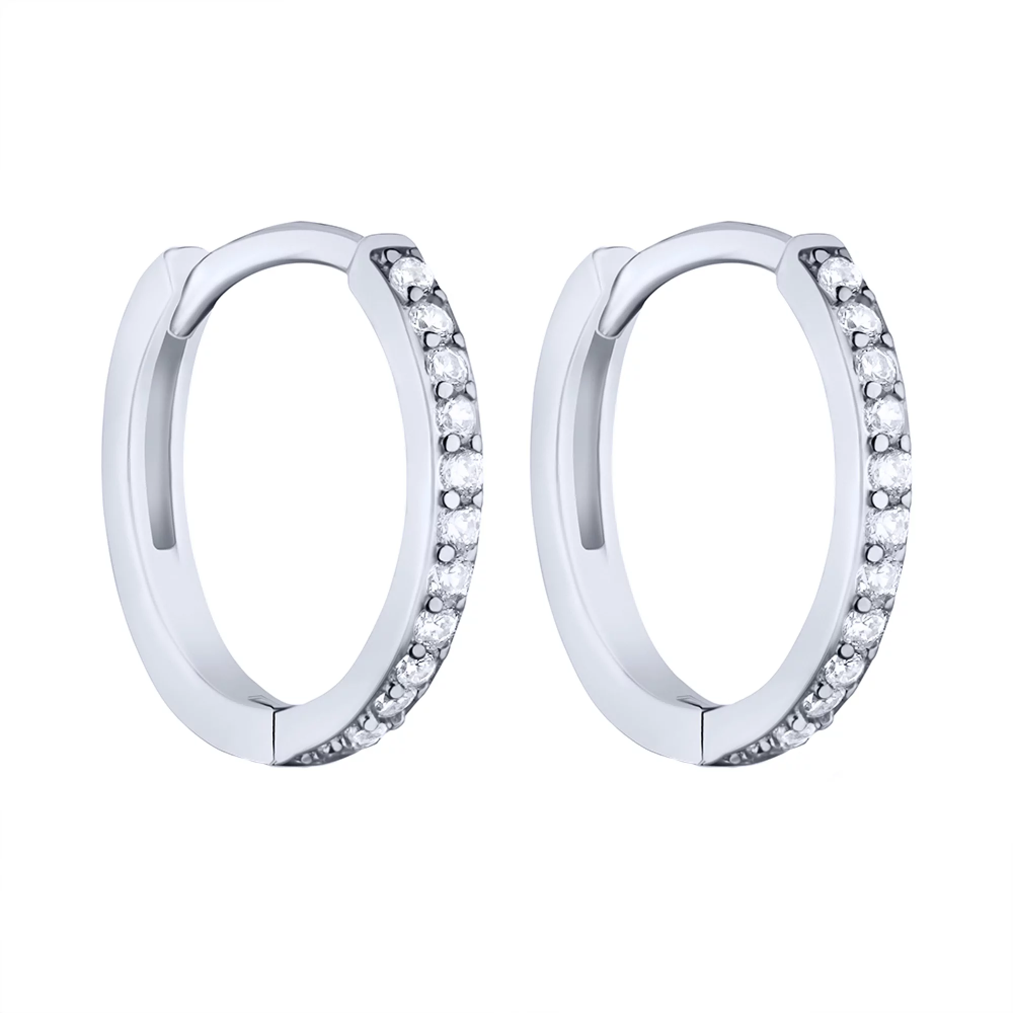 Сережки-кільця срібні з доріжкою фіанітів - 1639799 – зображення 1