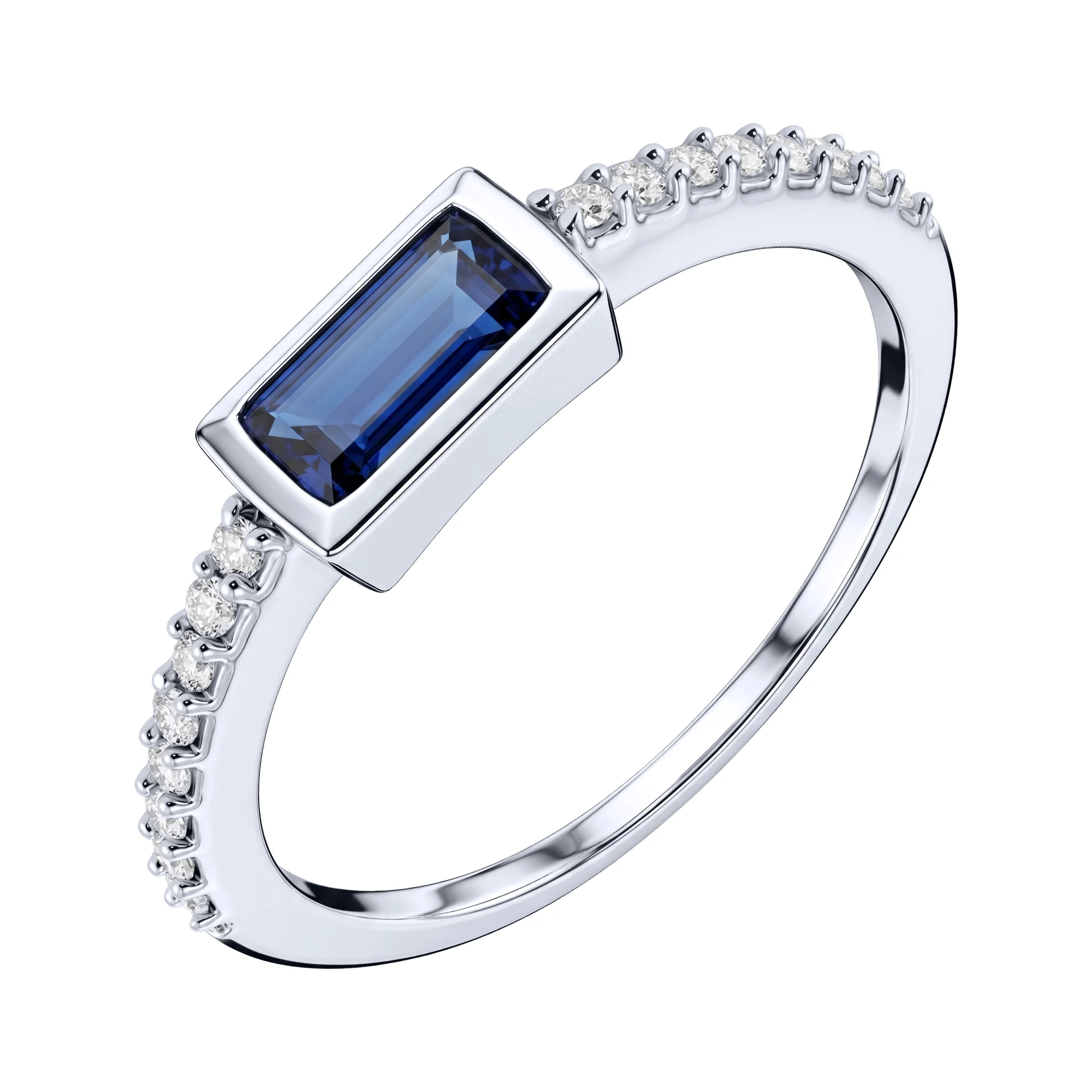 Серебряное кольцо с сапфиром и дорожкой из фианитов - 2287775 - 2