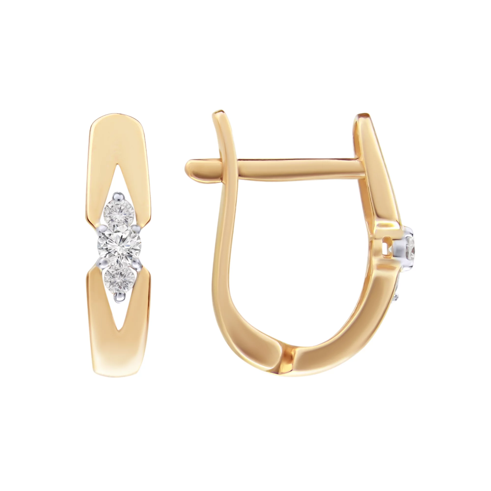 Сережки из красного золота с бриллиантом - 844725 - 1