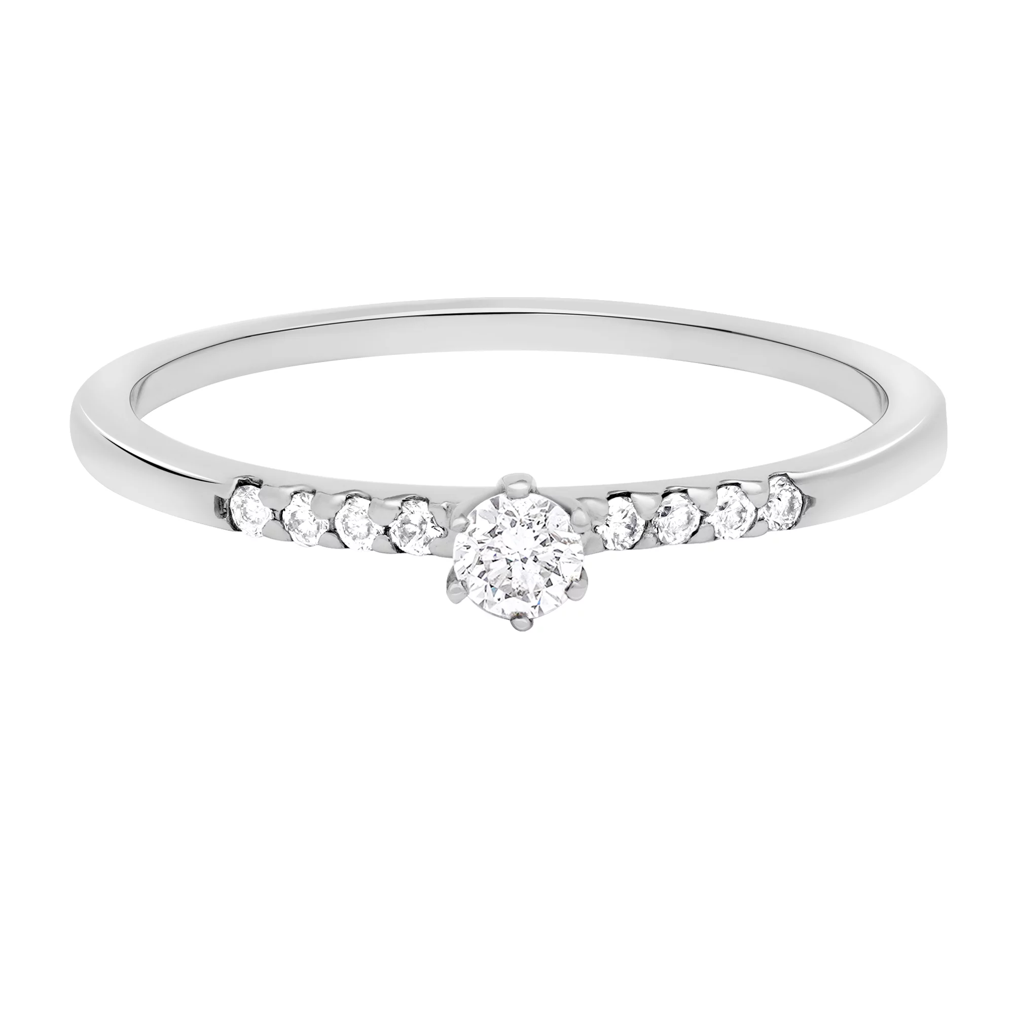 Помолвочное кольцо с дорожкой бриллиантов в белом золоте - 1731163 – изображение 2