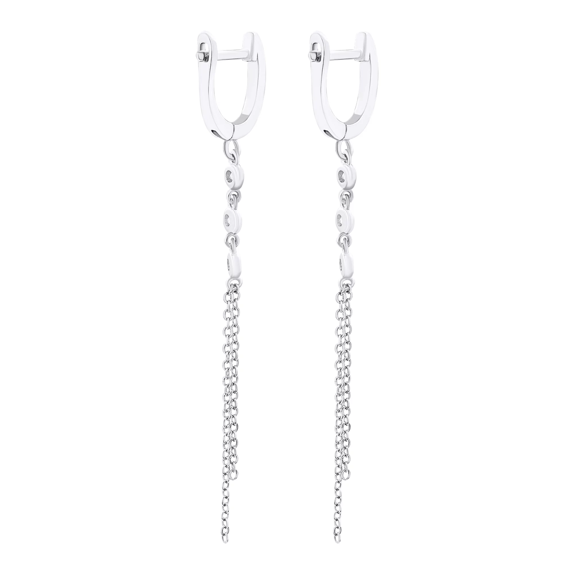 Сережки зі срібла з підвісками "Ланцюжки" з фіанітами - 1520782 – зображення 2