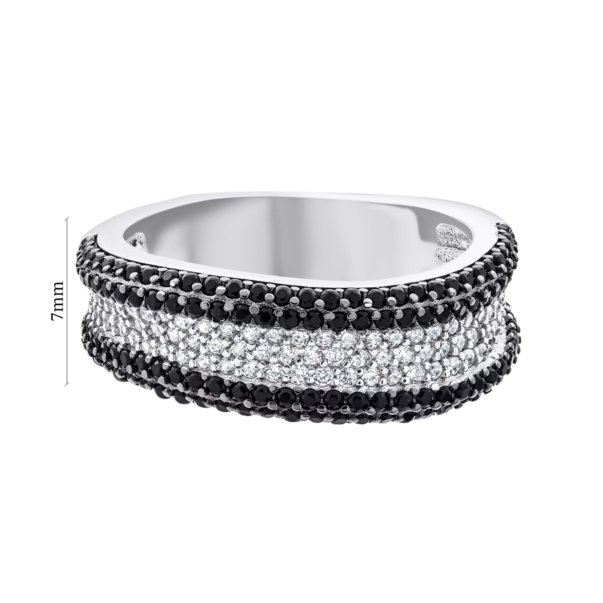 Серебряное кольцо с черно-белыми фианитами - 1520511 – изображение 3