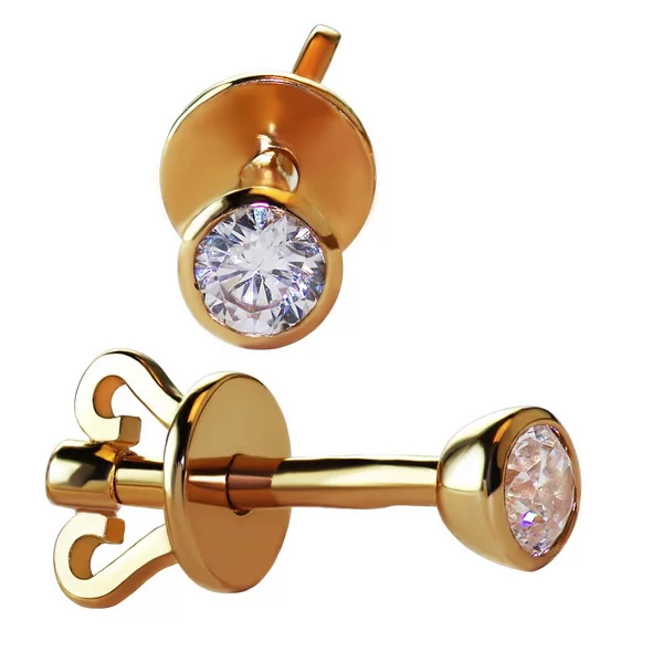 Золоті сережки-гвоздики з фіанітом. Артикул СП283и: ціна, відгуки, фото – купити в інтернет-магазині AURUM