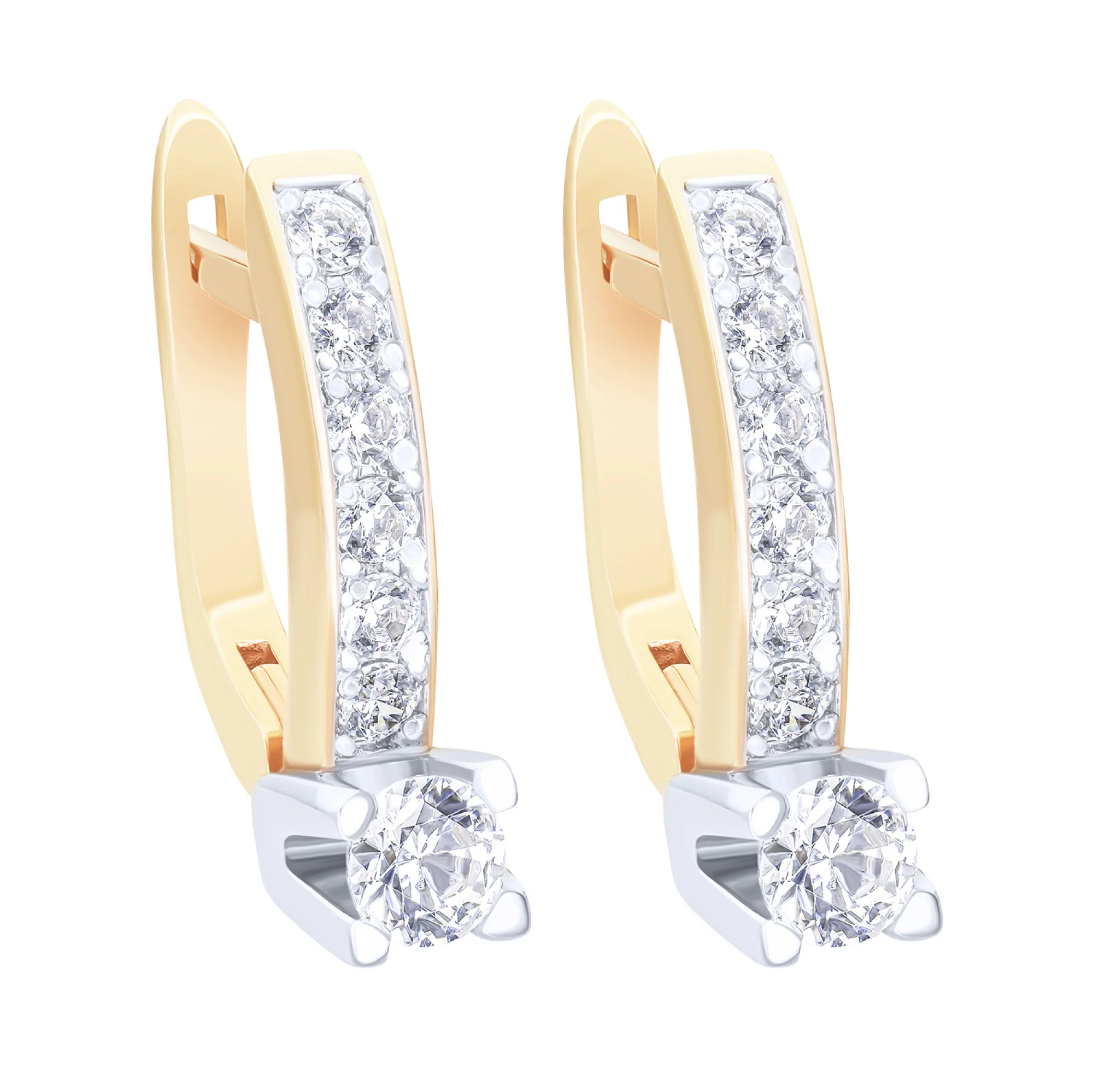 Серьги с фианитами из комбинированного золота - 1562429 - 4