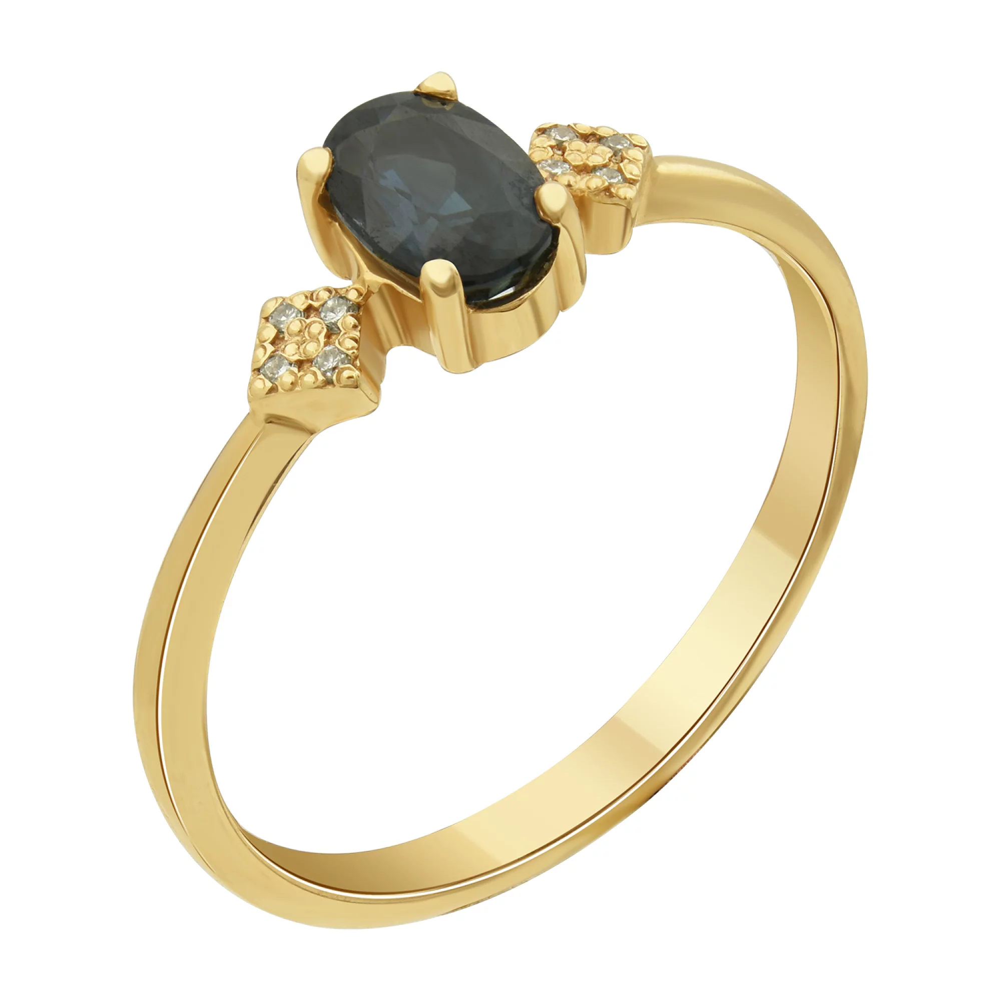 Кольцо золотое с бриллиантами и сапфиром - 474460 – изображение 1
