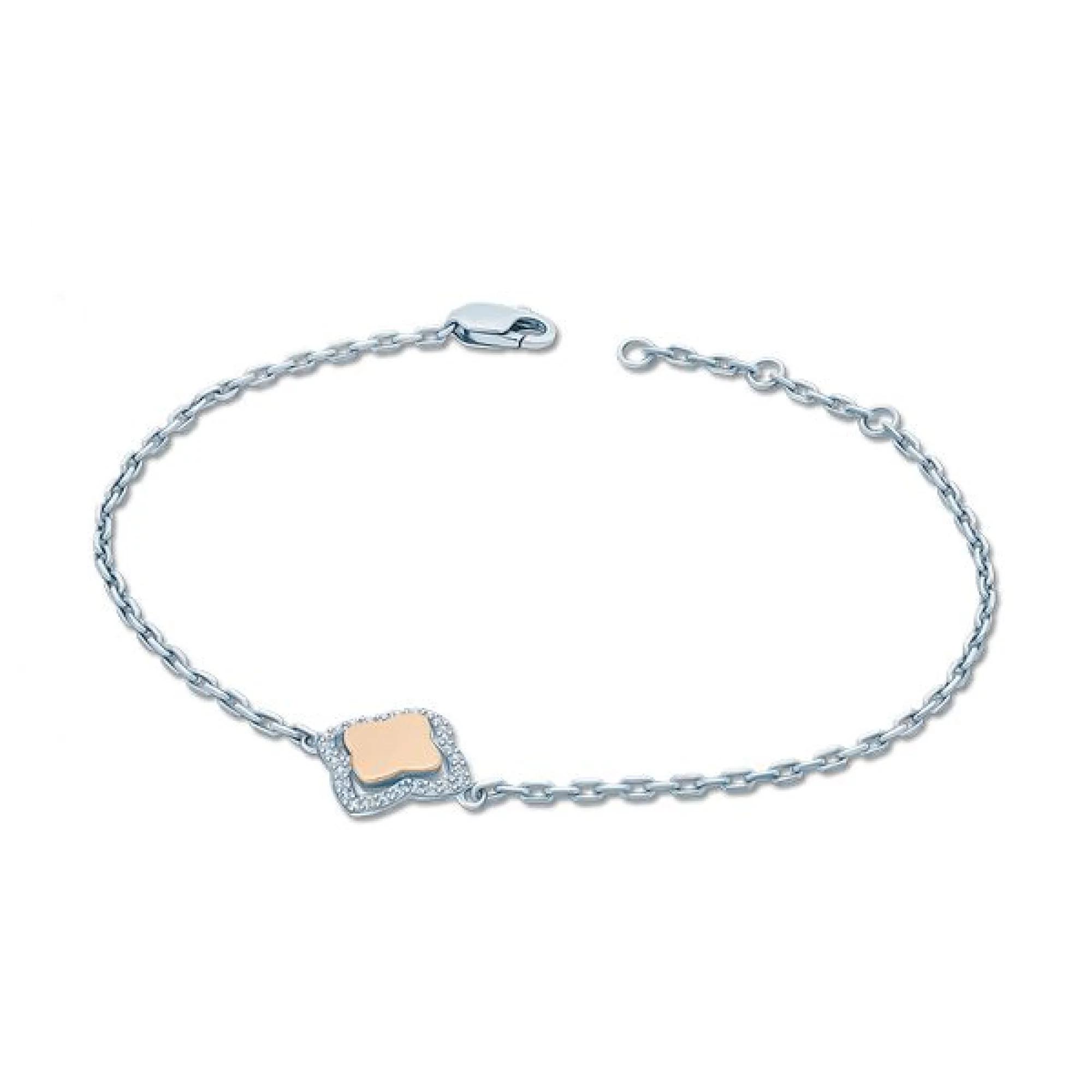 Серебряный браслет с фианитом "Клевер" якорное плетение - 466495 – изображение 1