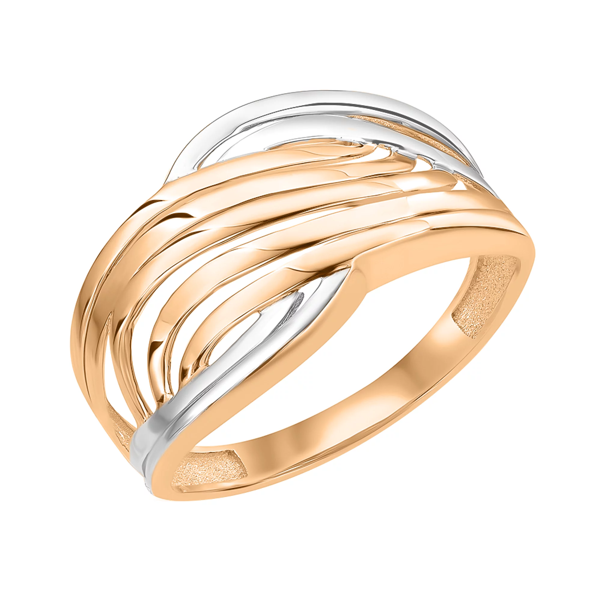 Кольцо из комбинированного золота "Волны" - 1519949 – изображение 1