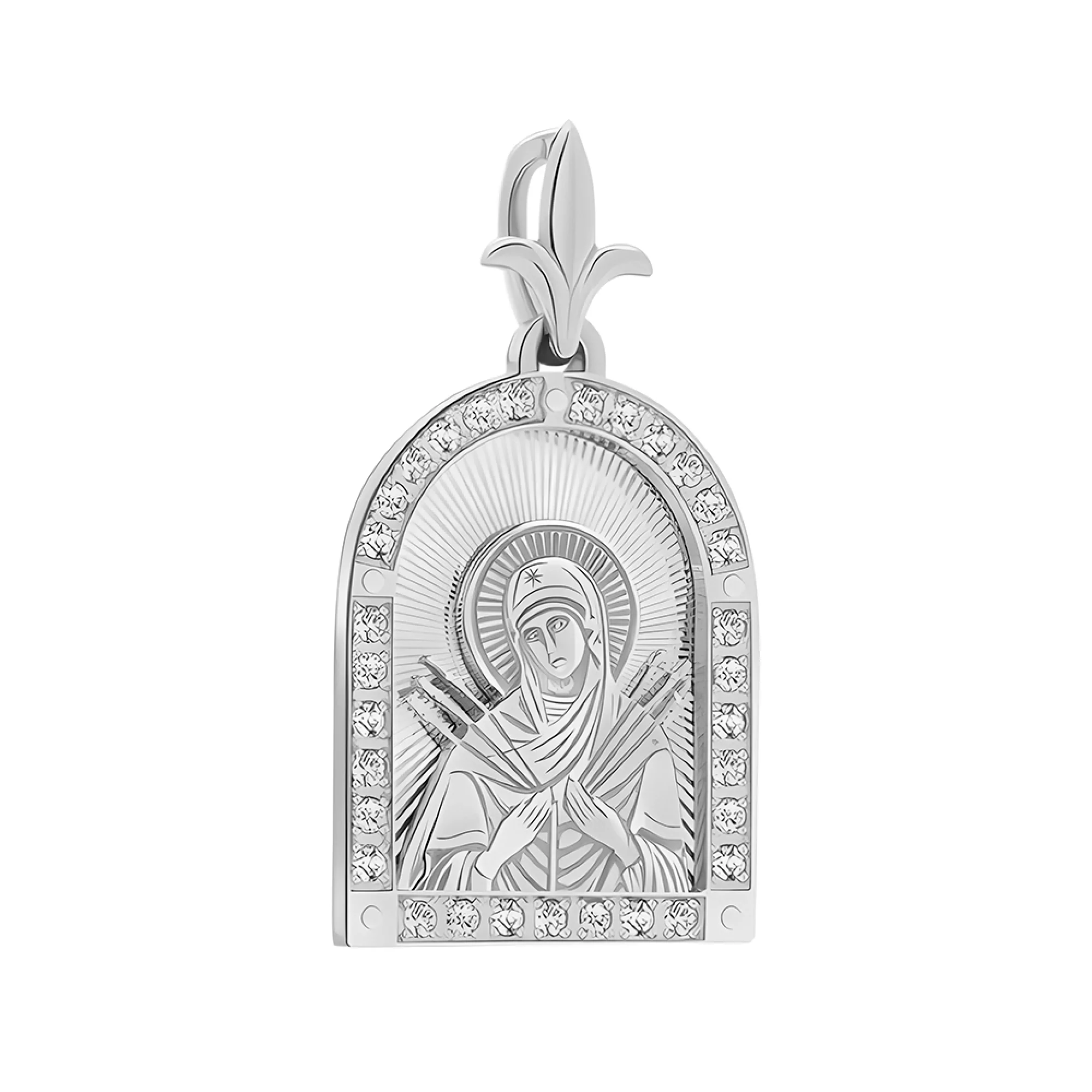 Серебряная ладанка с фианитами Богородица "Семистрельная" - 443409 – изображение 1