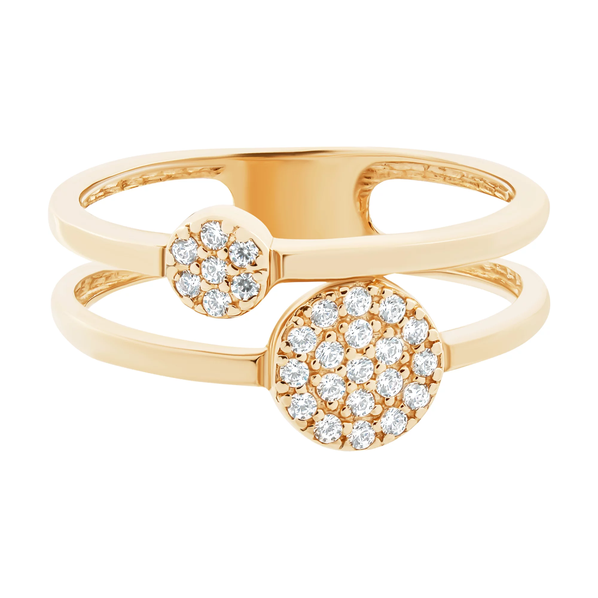 Двойное кольцо из красного золота с фианитами - 1511224 – изображение 2
