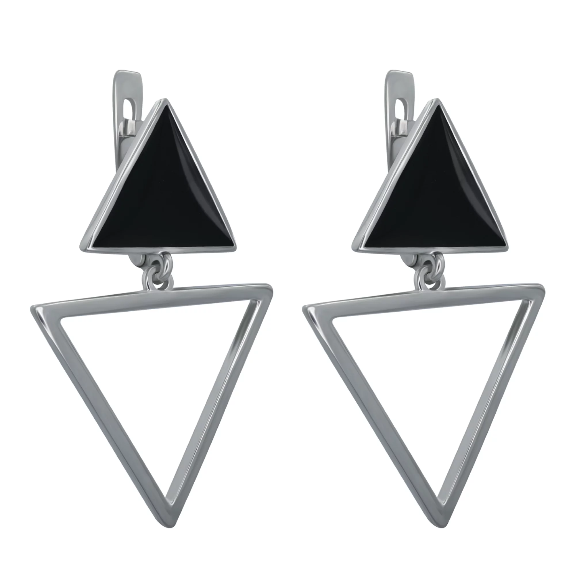 Сережки серебряные с эмалью с подвесами "Треугольники" - 907528 – изображение 1
