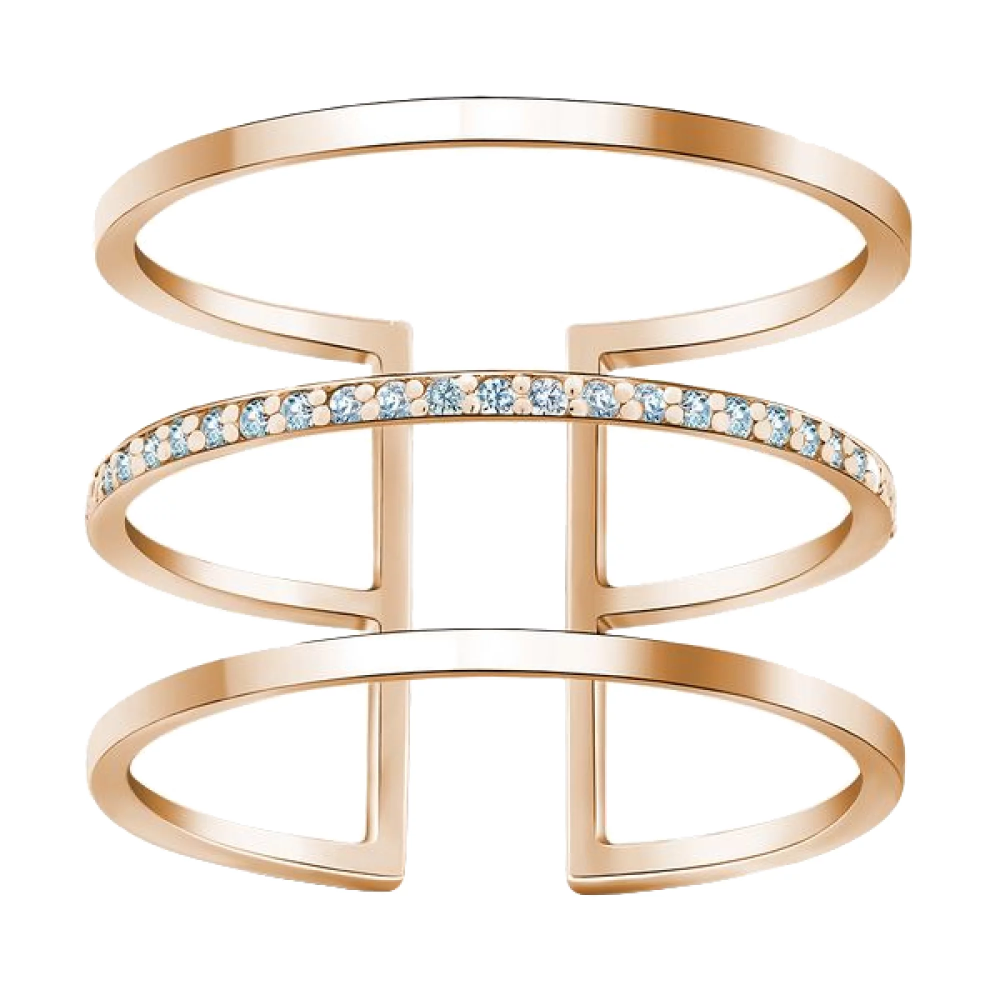 Тройное кольцо с фианитом из красного золота - 482819 – изображение 1