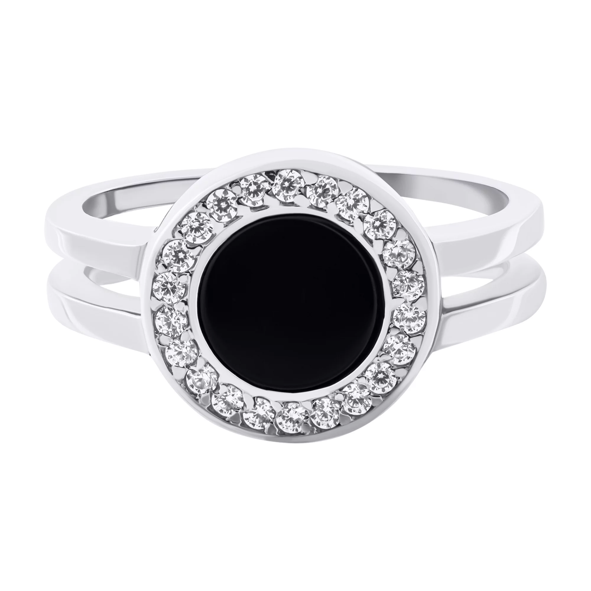 Серебряное кольцо с агатом и фианитами - 1577529 – изображение 2