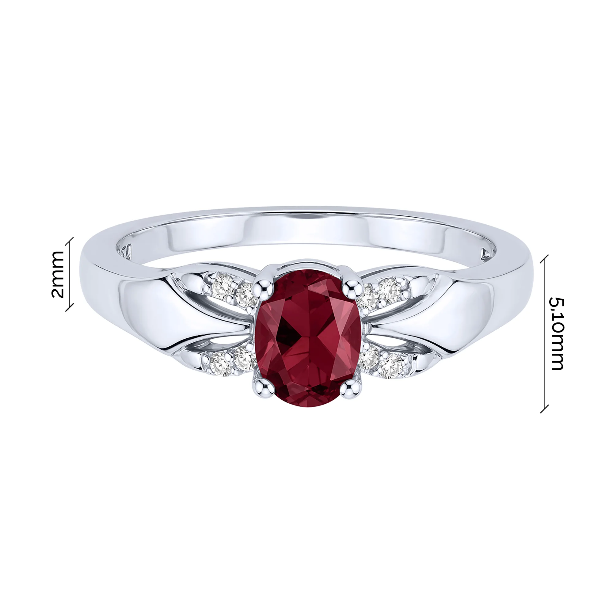 Серебряное кольцо с рубином и фианитами - 2297741 - 3