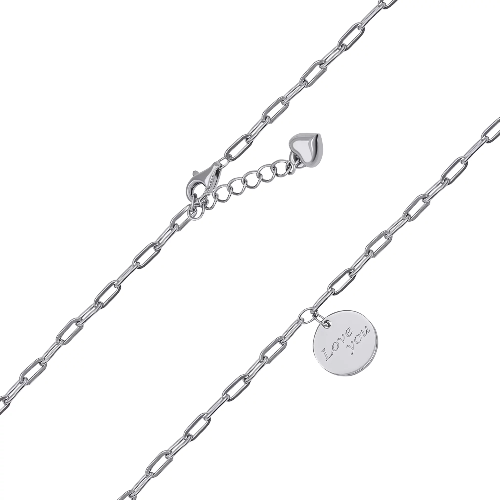 Срібний браслет з підвіскою "Love you" плетіння якір - 1530033 – зображення 2