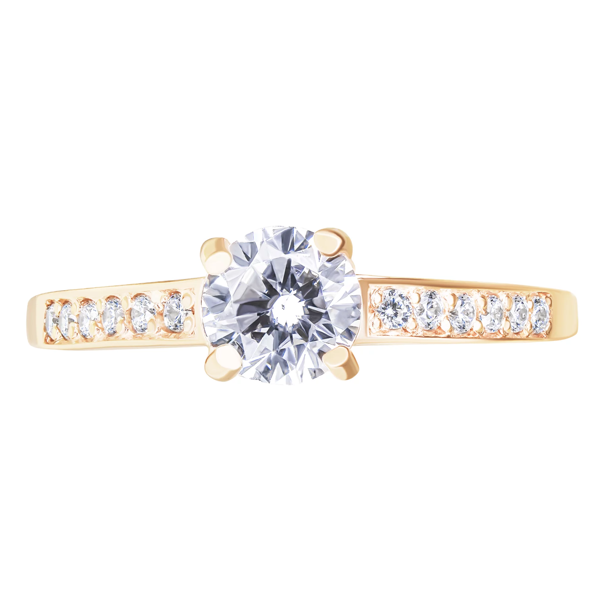 Золотое помолвочное кольцо с дорожкой фианитов - 1677985 – изображение 2