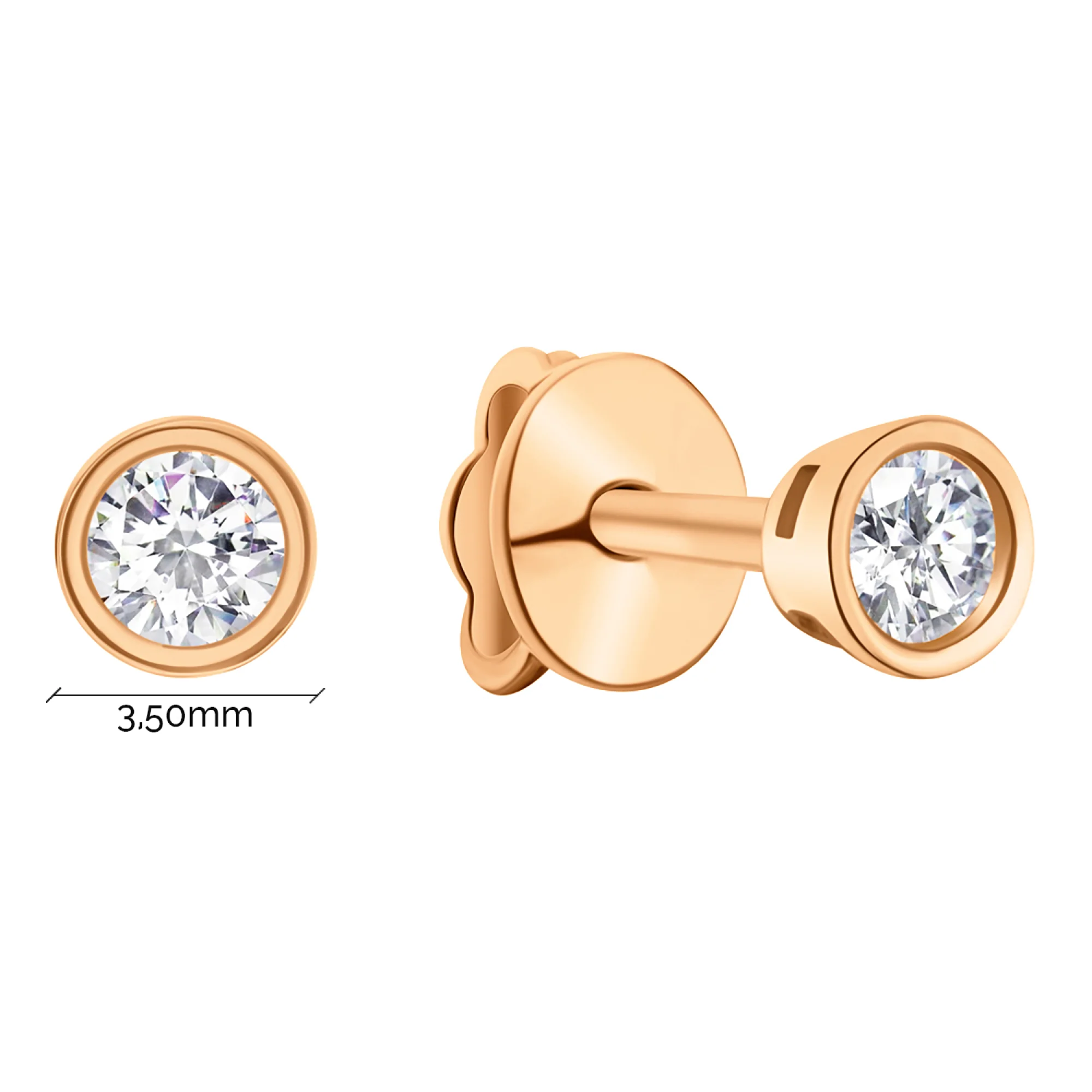Сережки-гвоздики из красного золота с фианитом - 948721 - 2