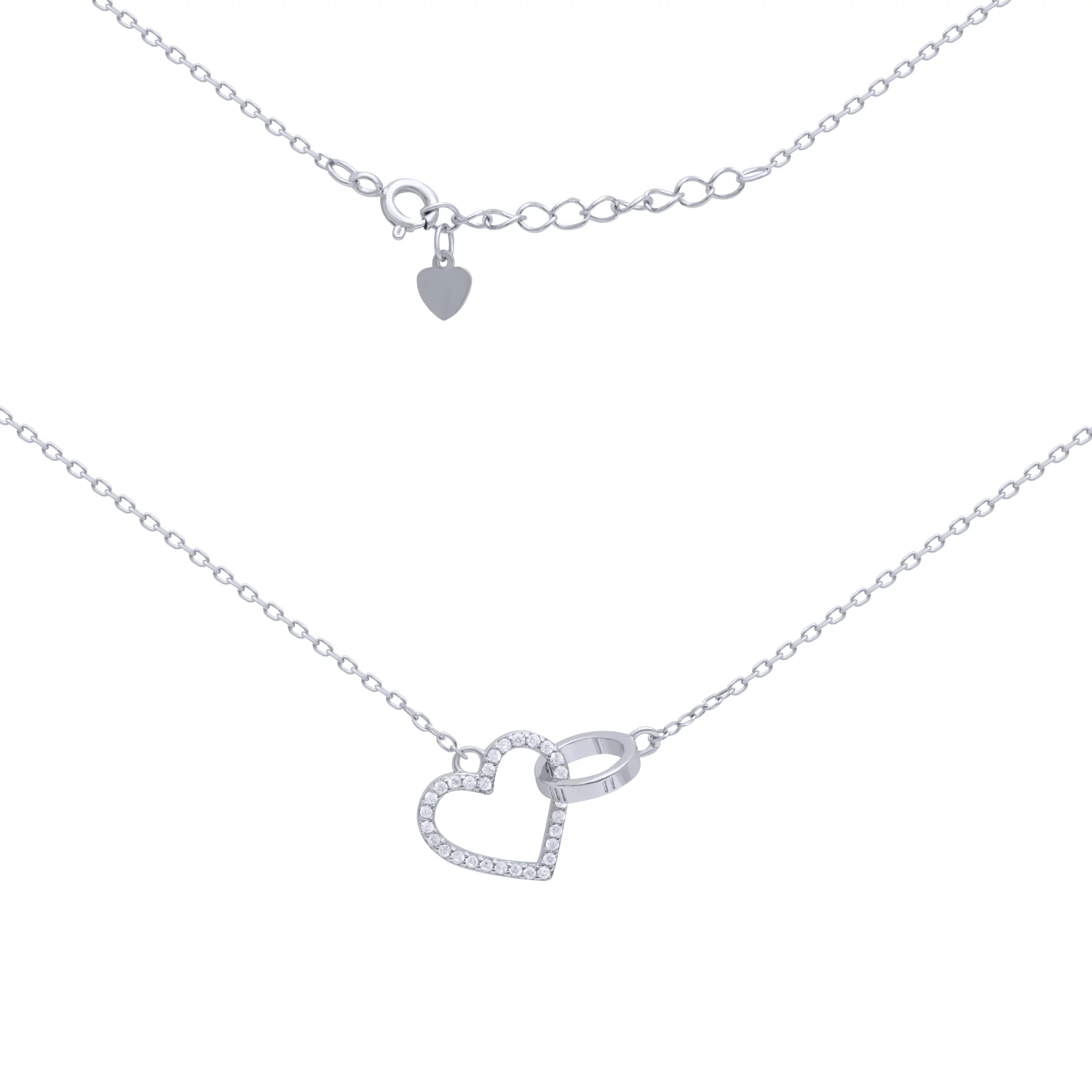 Колье серебряное с фианитом "Сердце" якорное плетение - 1688463 – изображение 2