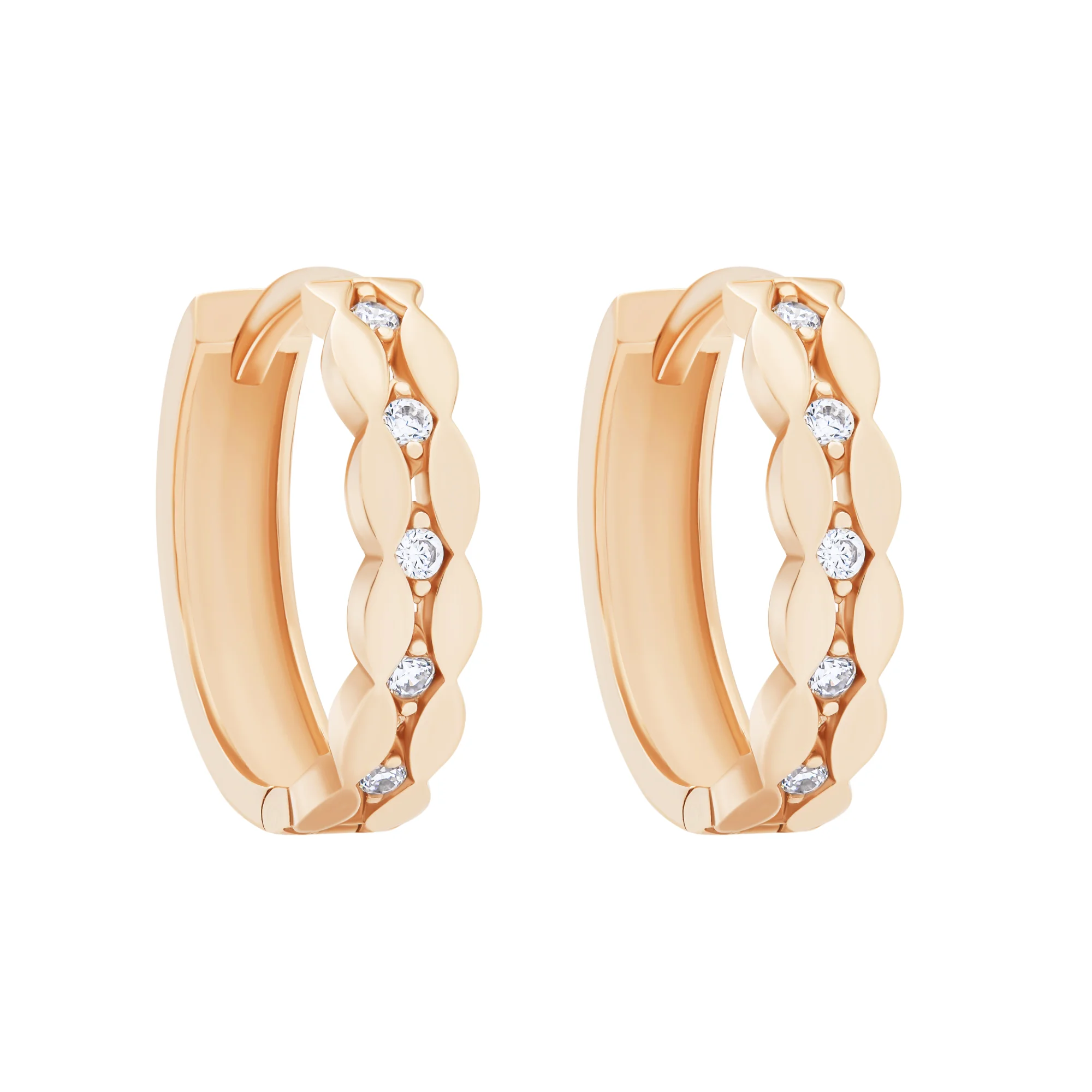 Сережки-кольца из красного золота с фианитами - 1748575 - 3