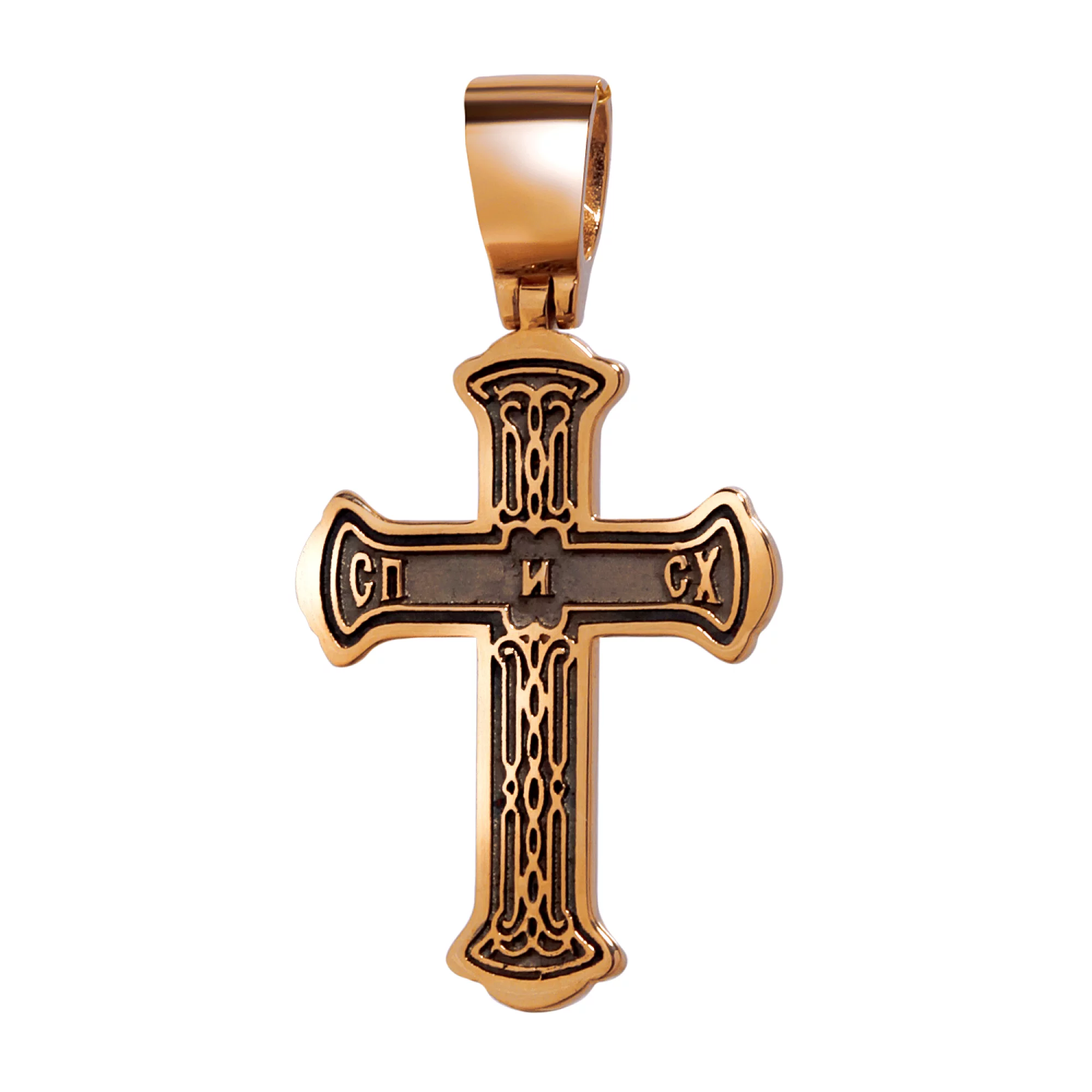 Хрестик з комбінованого золота з чорнінням - 969502 – зображення 2