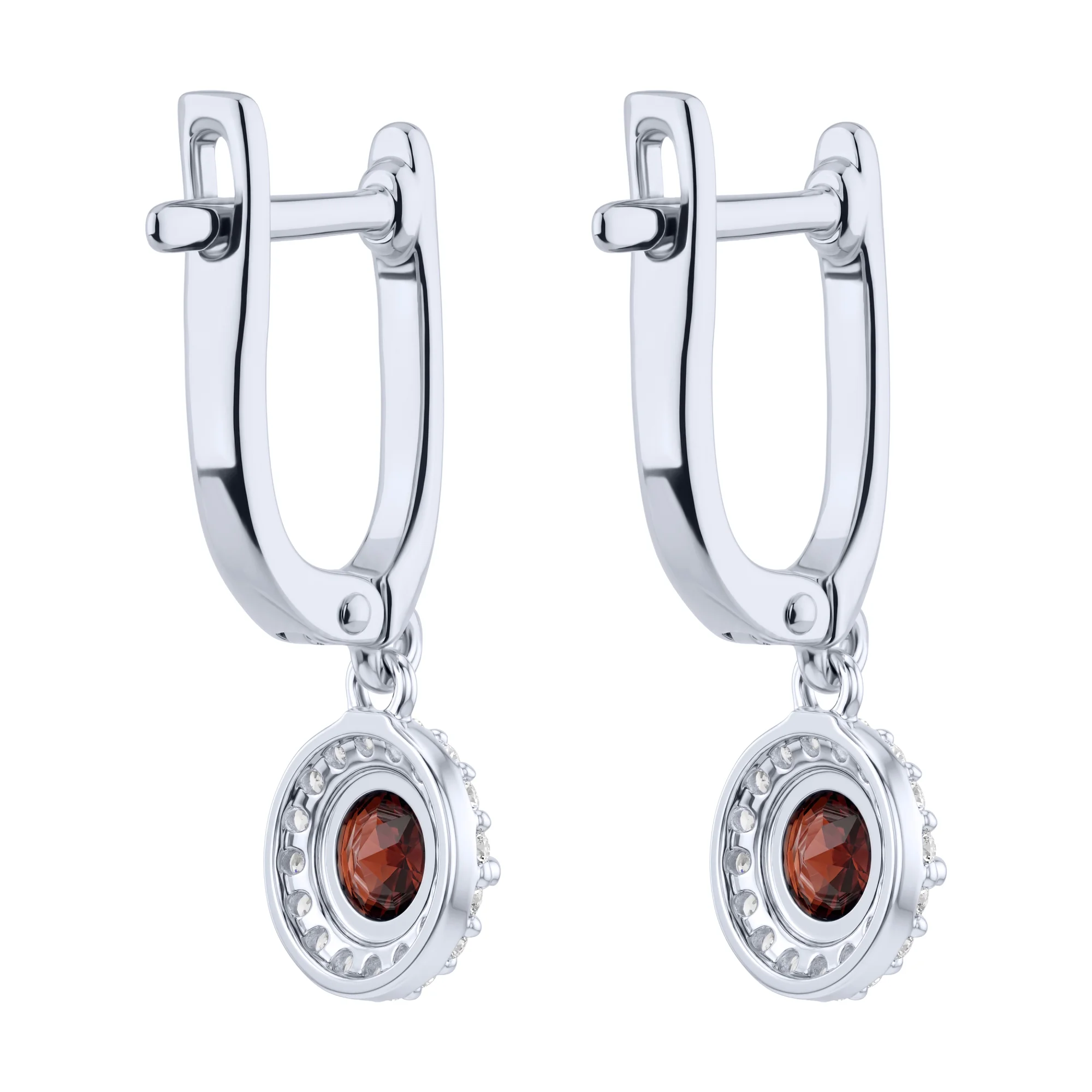 Серебряные серьги с подвесом с гранатом и фианитами - 2271925 - 2
