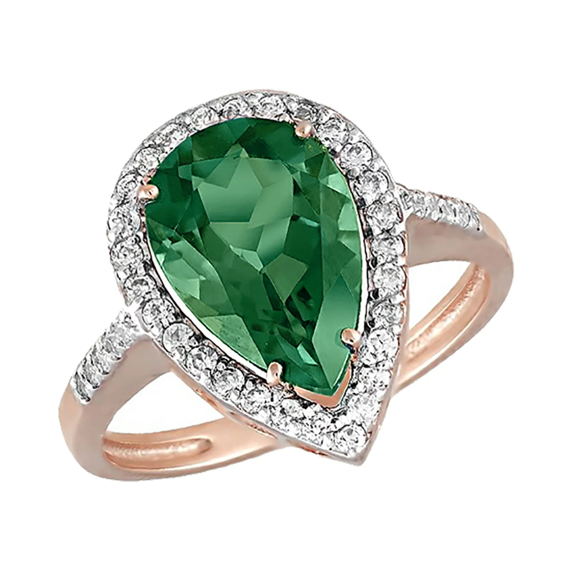 Золотое кольцо с зеленым кварцем и фианитами - 538363 – изображение 1