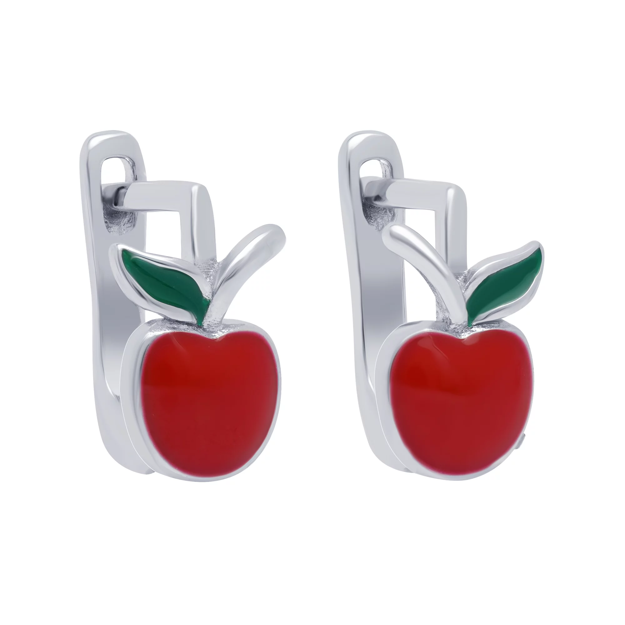 Срібні дитячі сережки "Яблуко" з емаллю - 1663969 – зображення 1