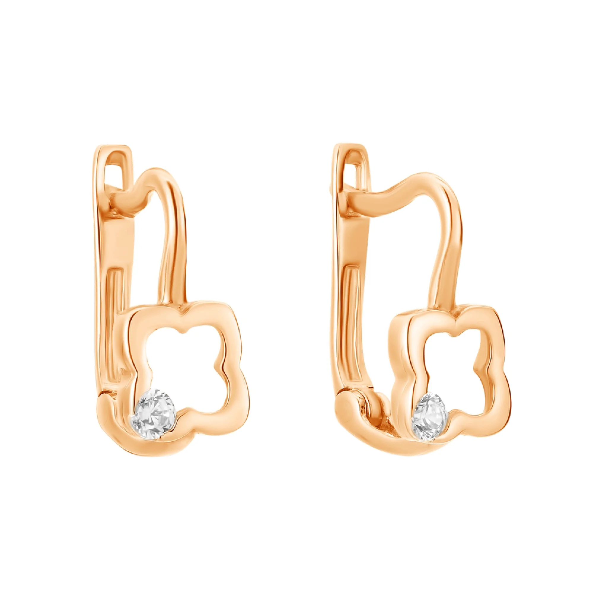 Сережки из красного золота с фианитом "Цветочки" - 962969 - 1