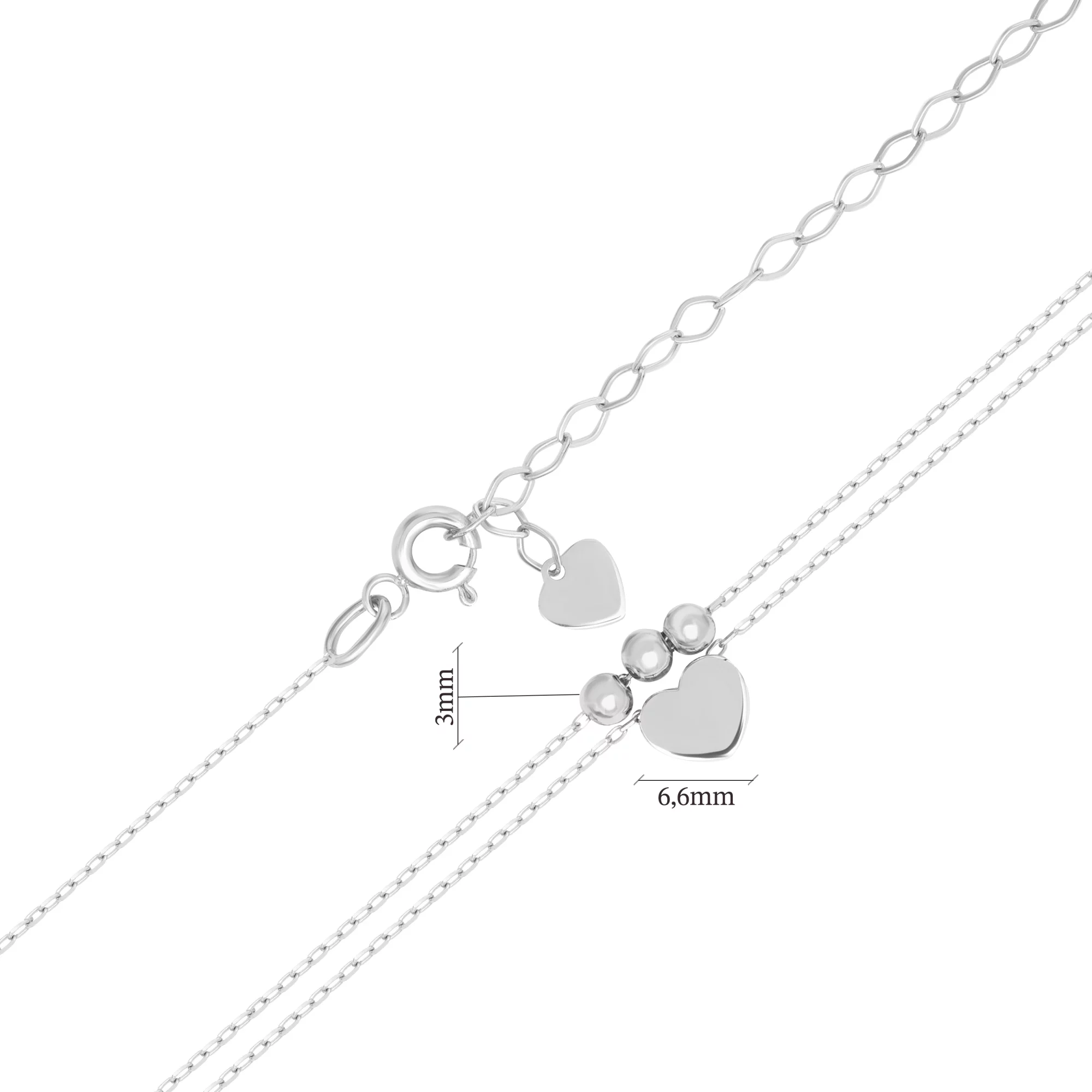 Кольє подвійне в білому золоті з серцем і кульками плетіння якір - 1649753 – зображення 3