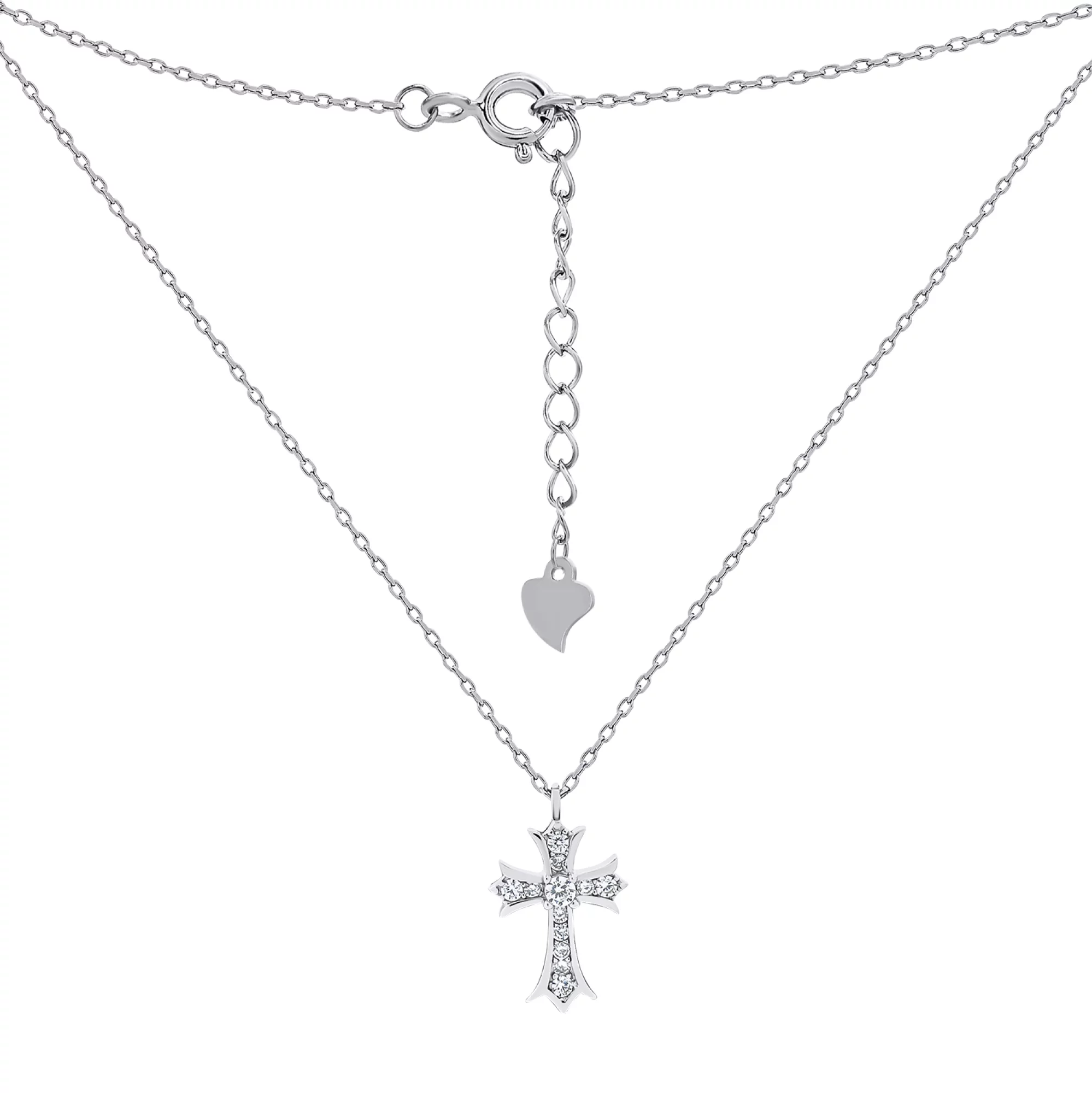 Цепочка с крестиком из серебра и фианитами якорное плетение - 1503831 – изображение 2