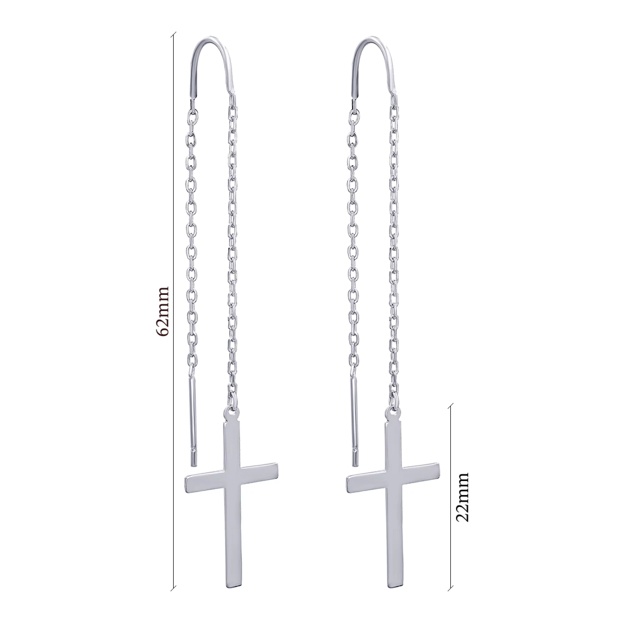 Сережки-протяжки срібні з хрестиками - 886252 – зображення 2