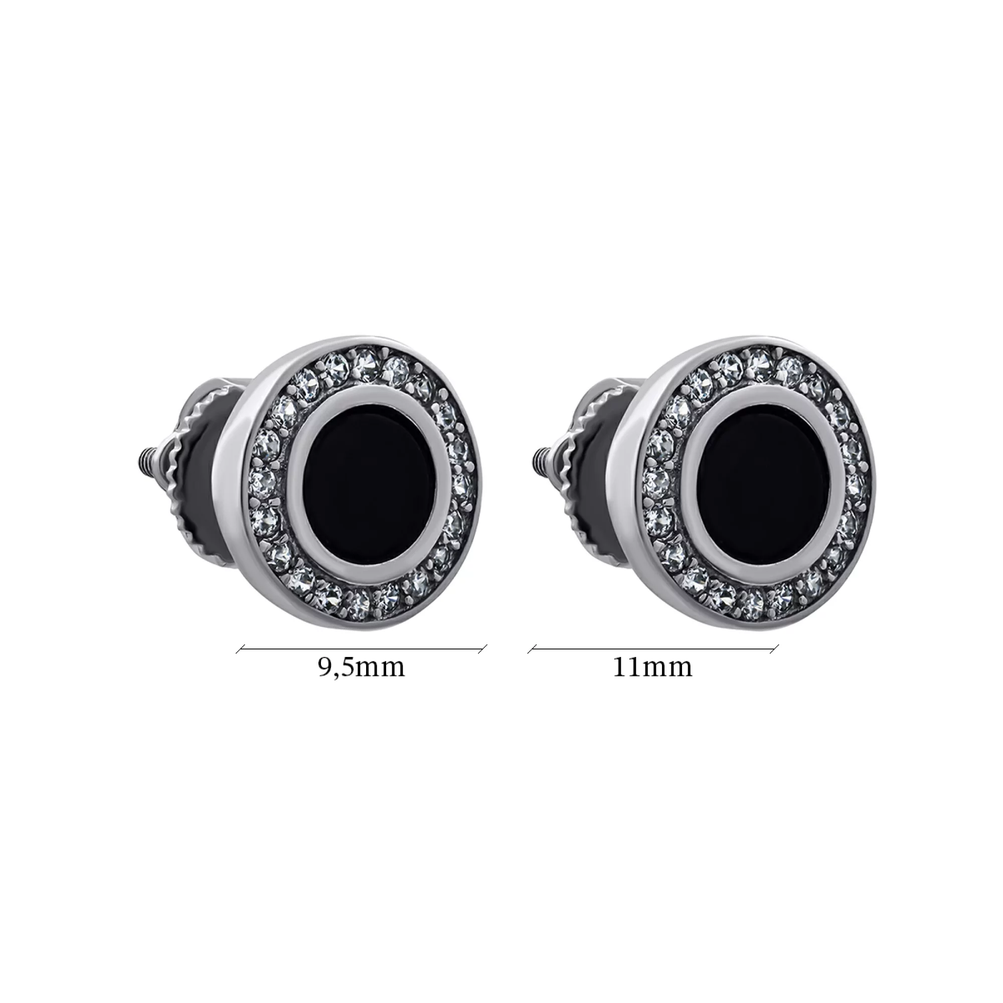 Сережки-гвоздики срібні з емаллю і фіанітом - 1269038 – зображення 2