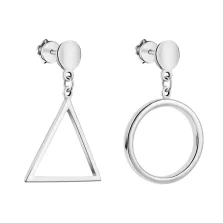 Геометричні срібні сережки-пусети з підвісами - 970139