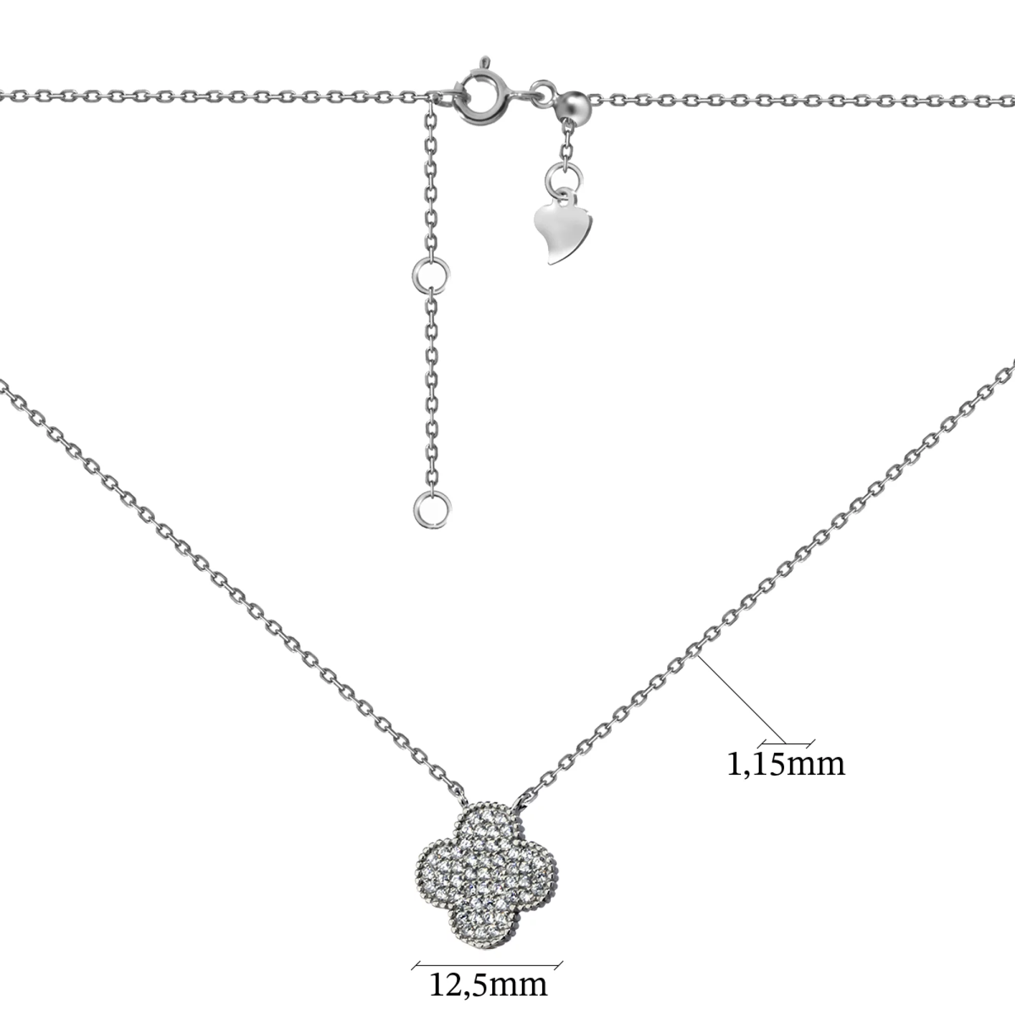 Колье серебряное с фианитом Клевер Якорное плетение - 959040 – изображение 2