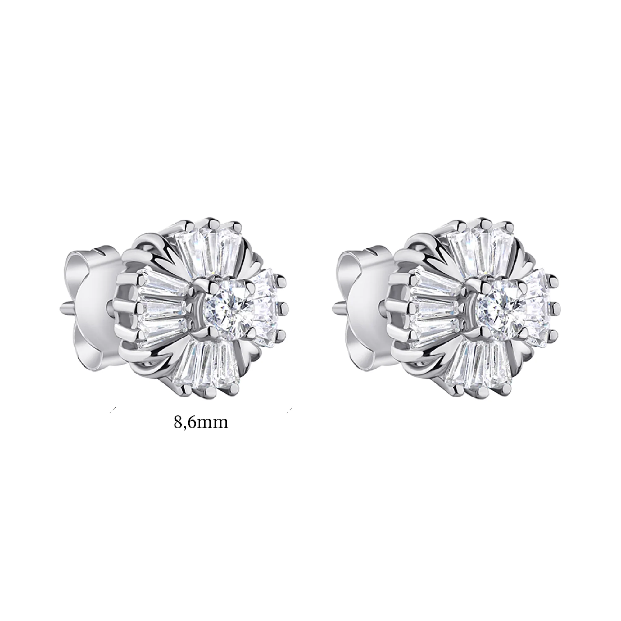 Сережки-гвоздики из серебра с фианитами - 1297362 - 2