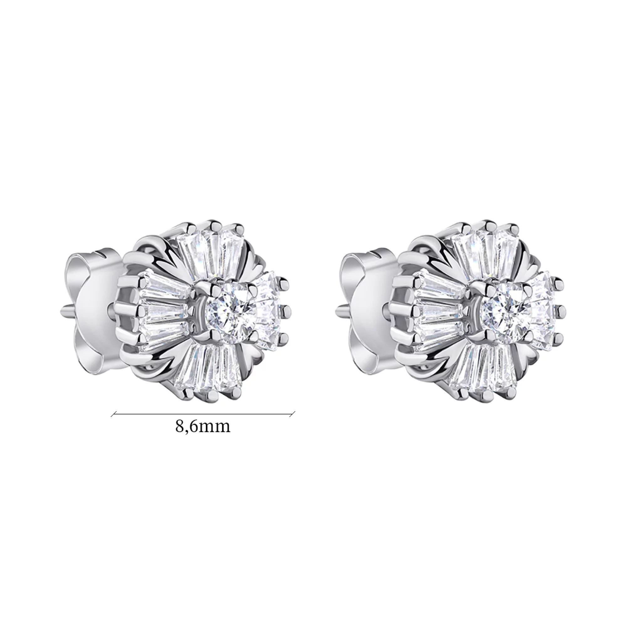 Сережки-гвоздики из серебра с фианитом - 1297362 – изображение 2