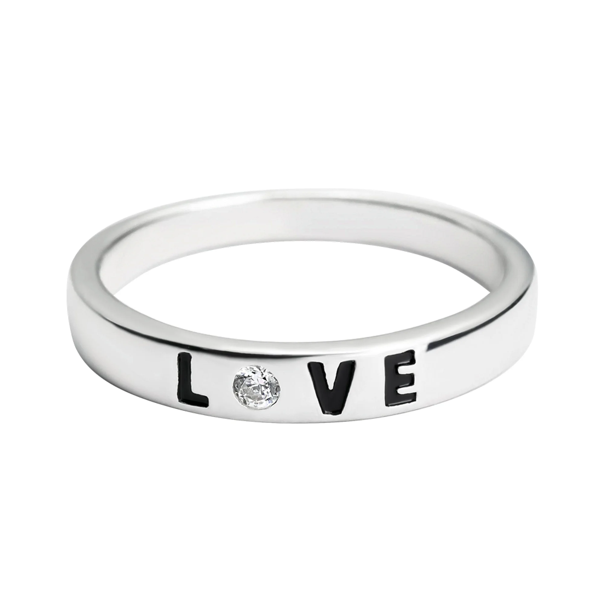 Кольцо из серебра "Love" с фианитом - 1450240 - 2