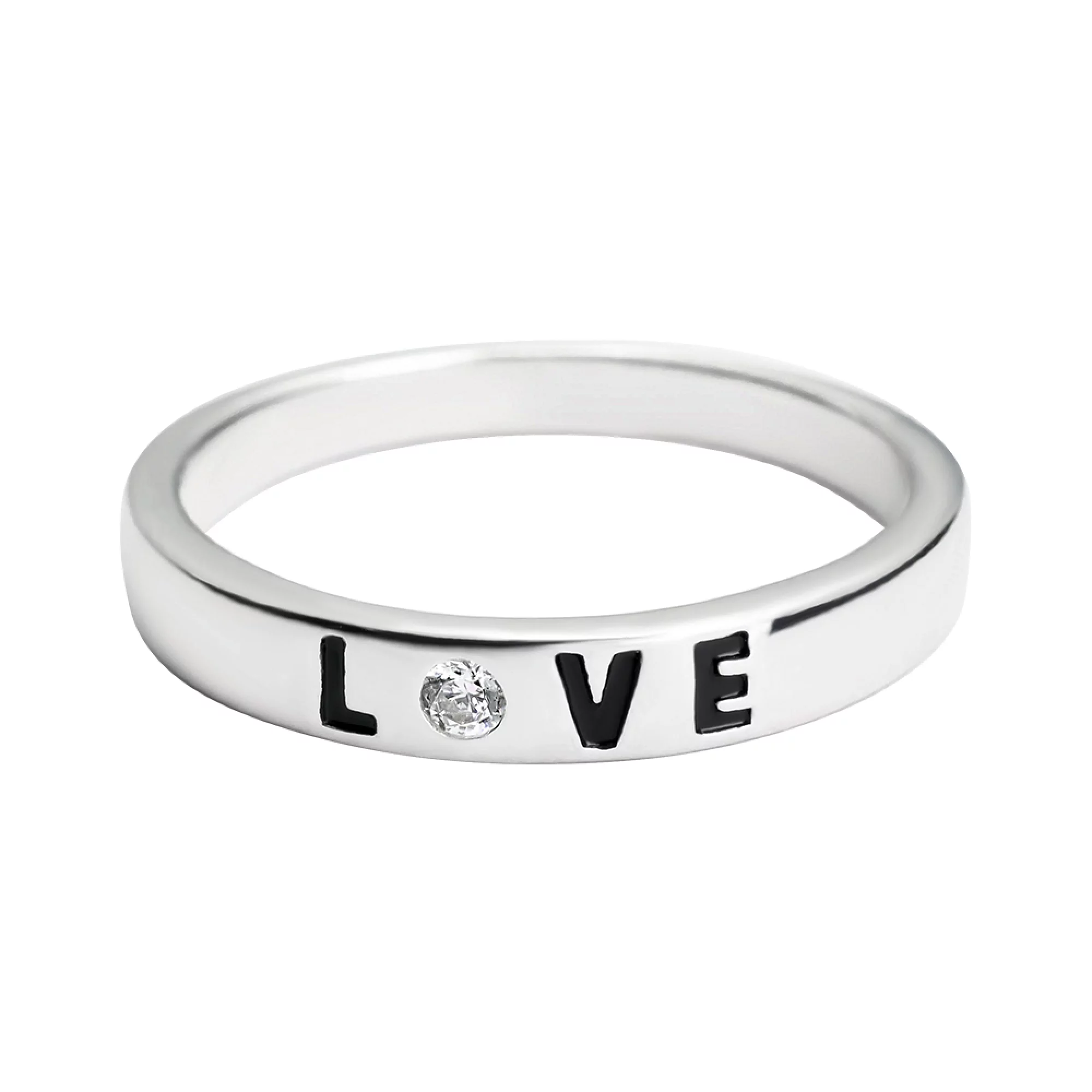 Кольцо из серебра "Love" с фианитом - 1450240 – изображение 2