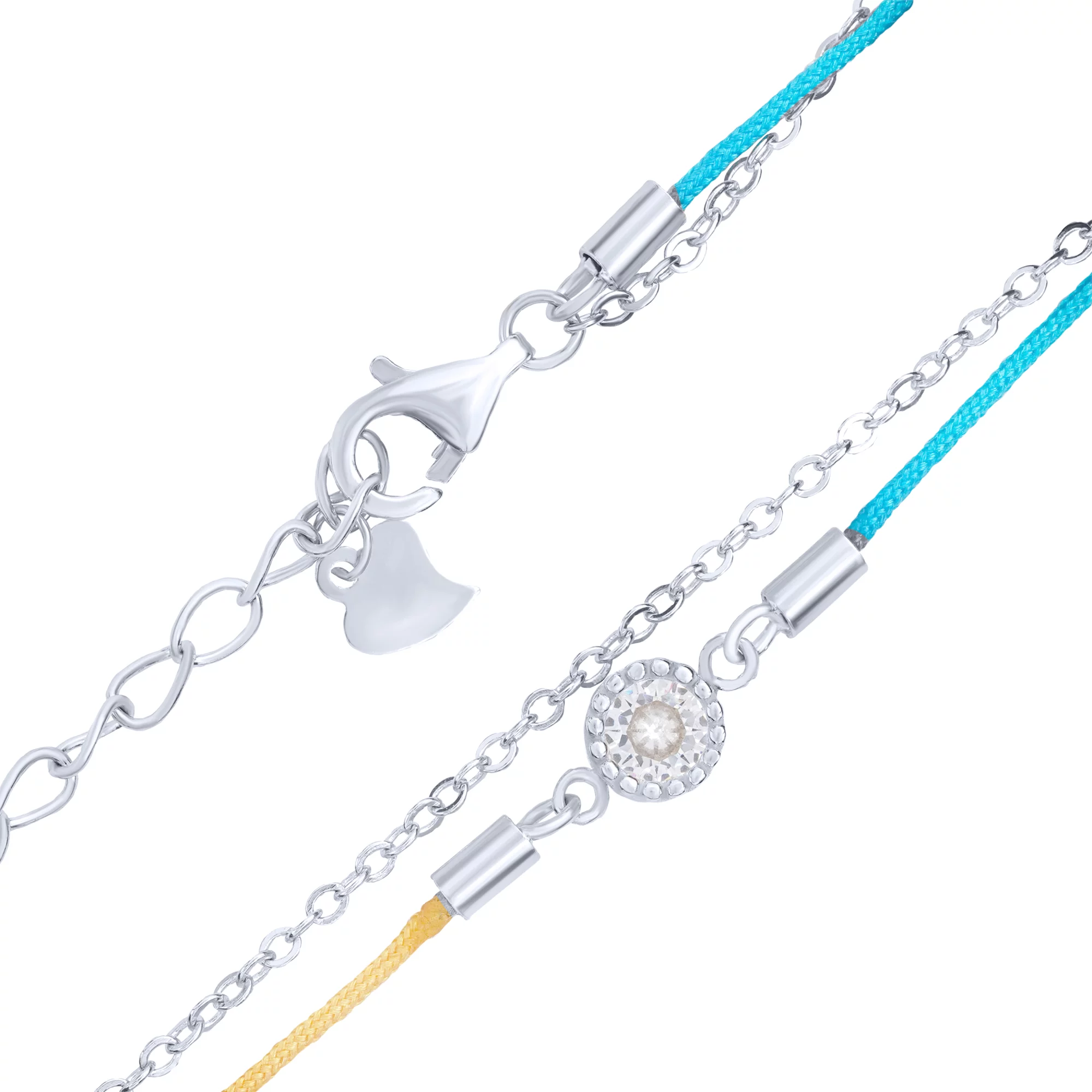 Подвійний шовковий браслет зі сріблом і фіанітом плетіння якірне - 1714533 – зображення 2