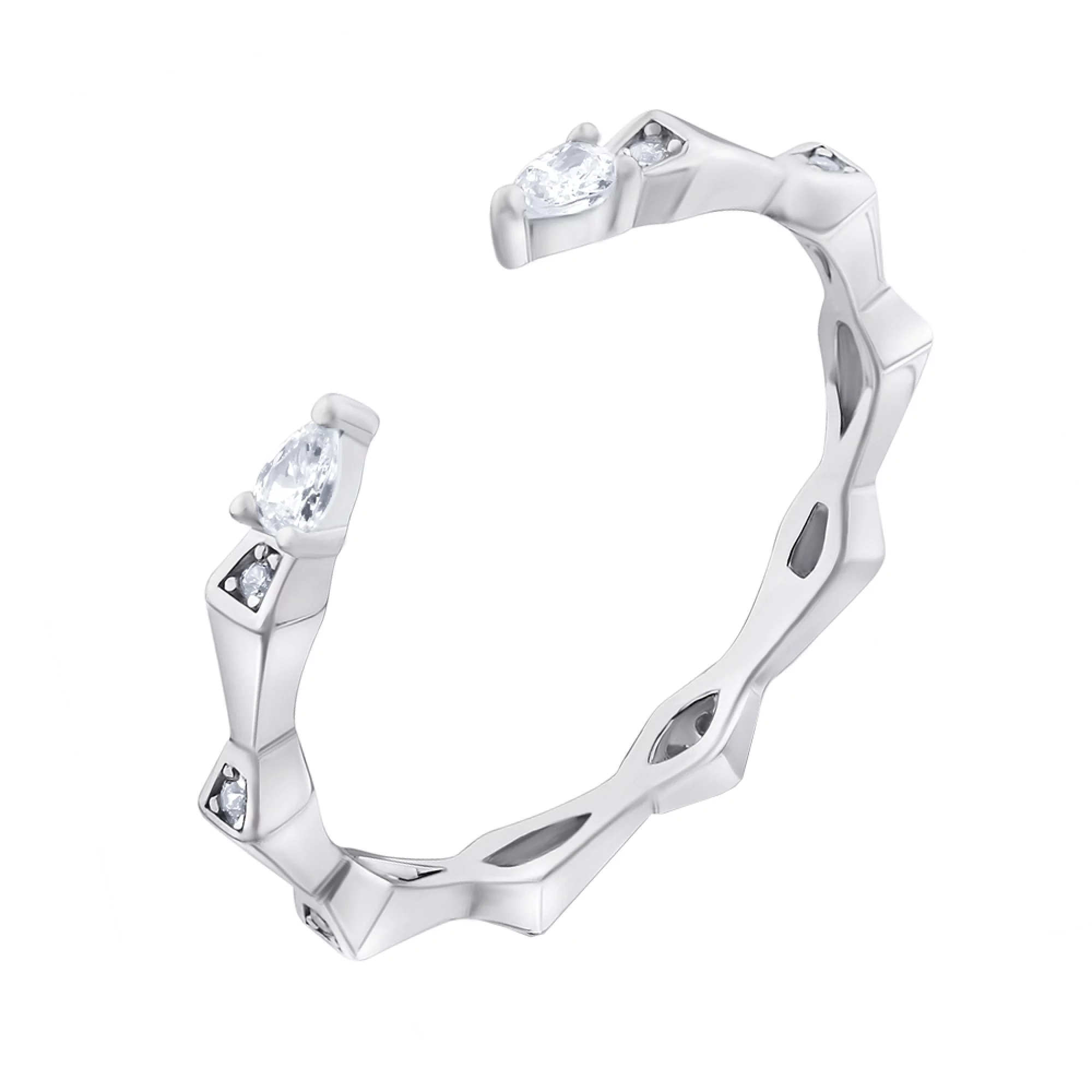 Серебряное незамкнутое кольцо с фианитами - 1572324 – изображение 1