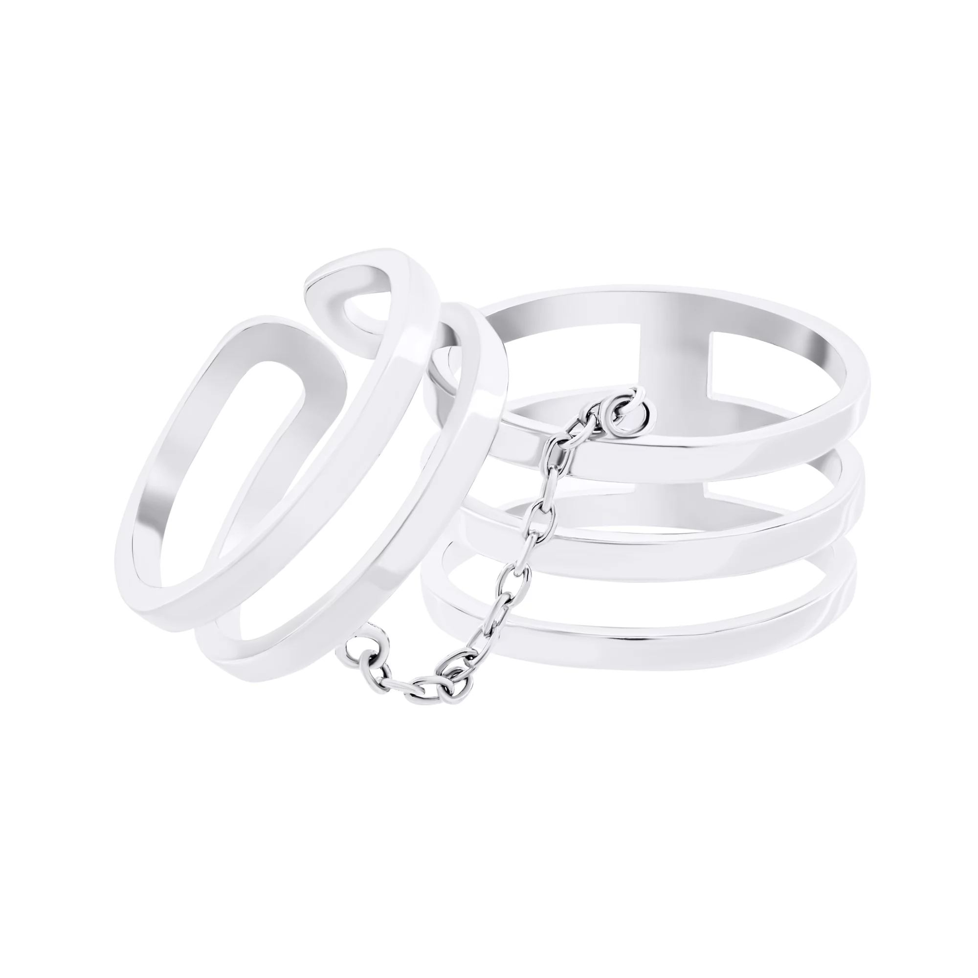 Серебряные двойные кольца с цепочкой на фалангу  - 1528863 – изображение 2