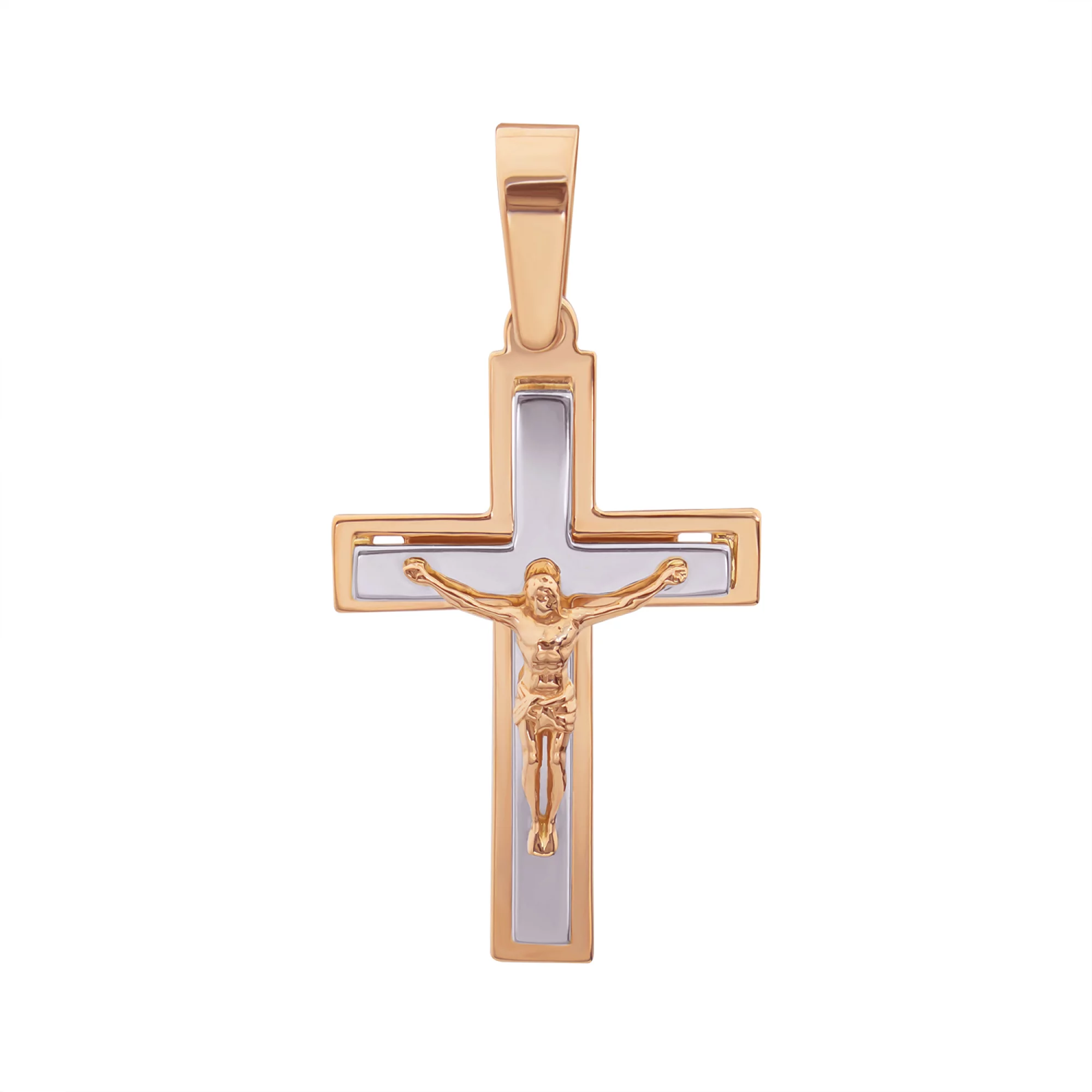 Крестик из комбинированного золота с распятием - 815793 – изображение 1